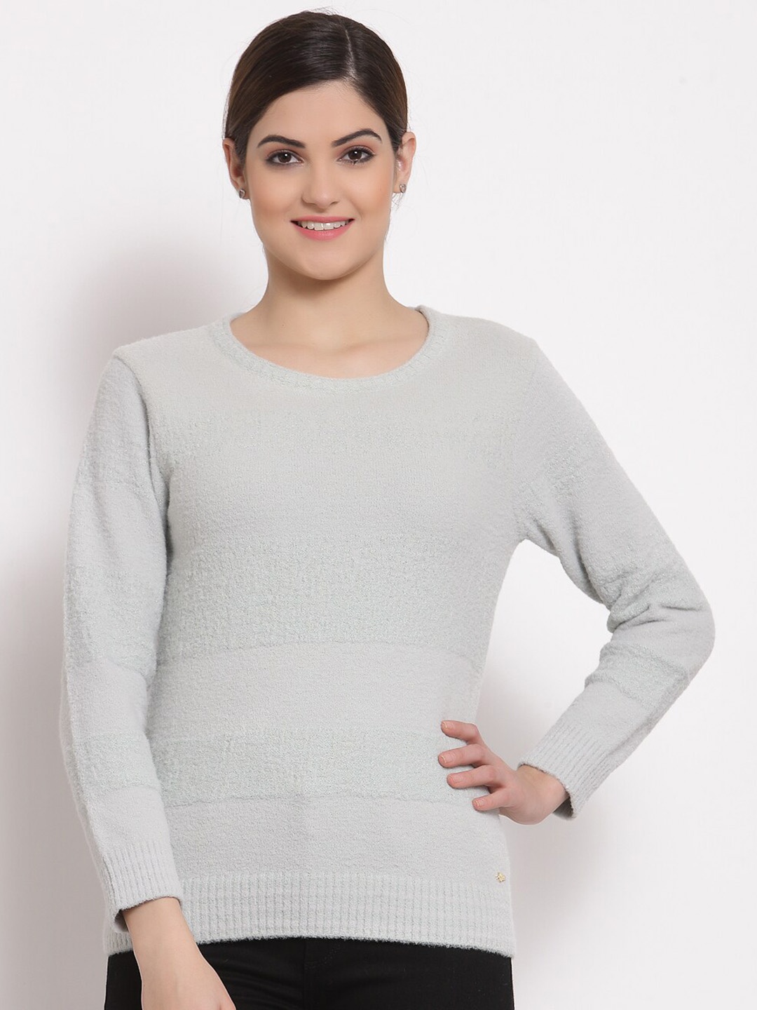 

Juelle Women Ribbed Hemline Pullover Sweater, Grey
