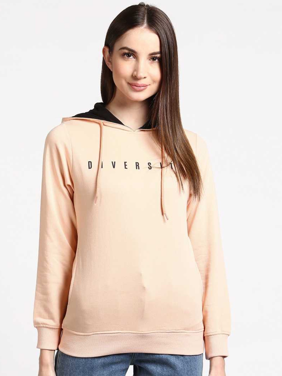 

Duke Women Typography Printed Fleece Pullover Sweatshirt, Peach