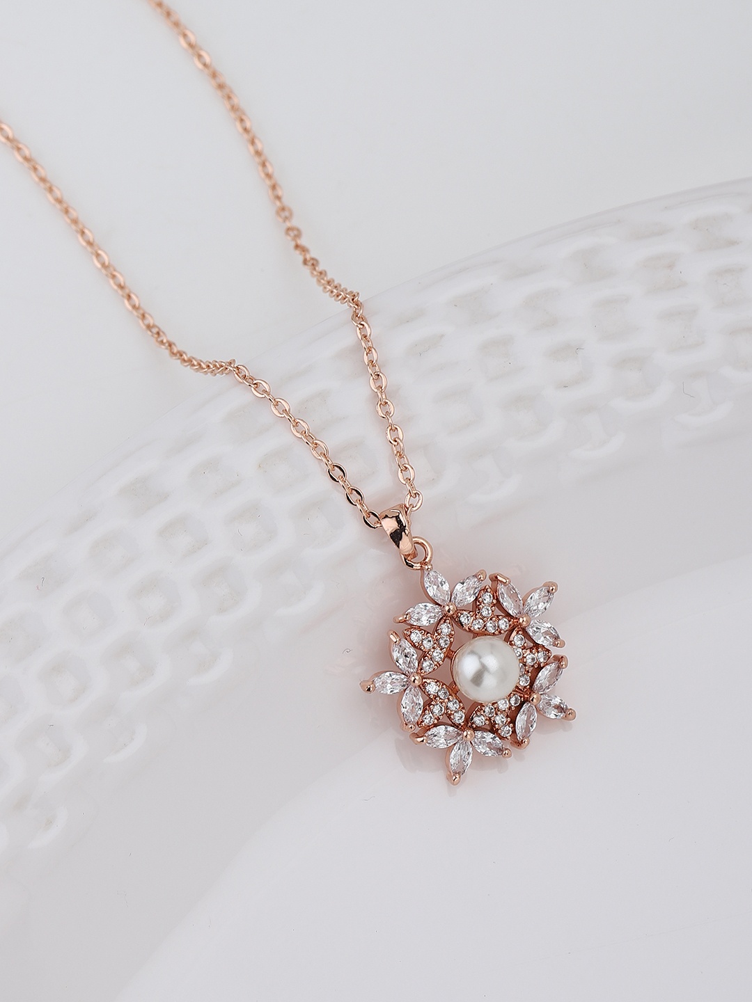 

Carlton London Rose Gold-Plated Floral Pendant With Chain