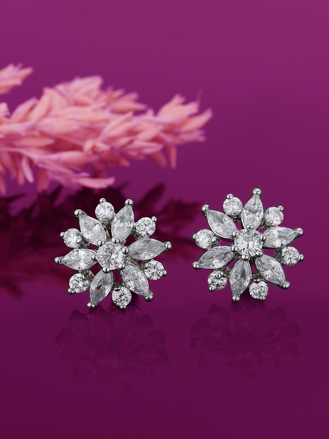 

Carlton London Rhodium-Plated Floral Studs, Silver