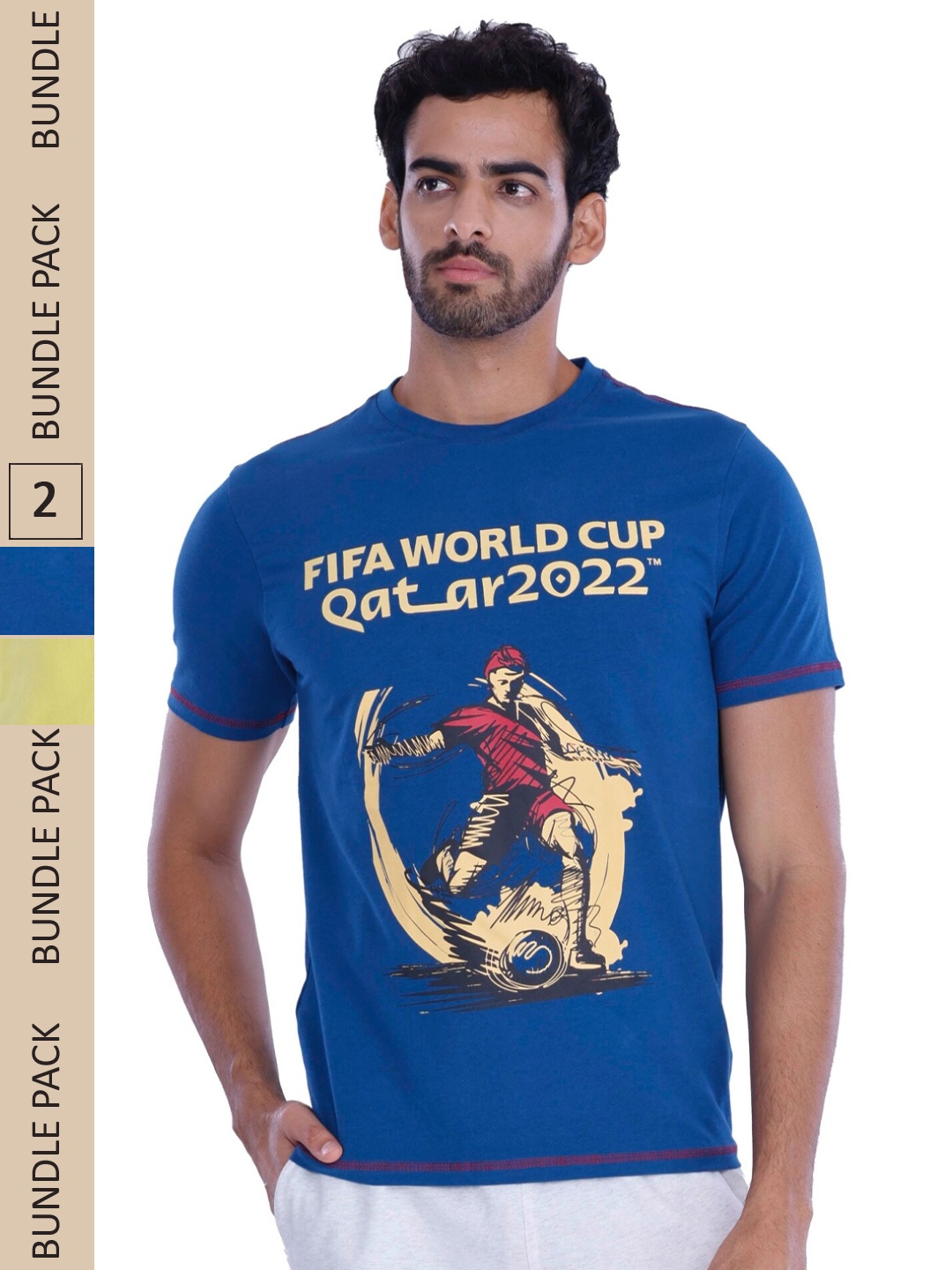 

FREECULTR Men Pack Of 2 Typography Printed Cotton T-shirt, Blue