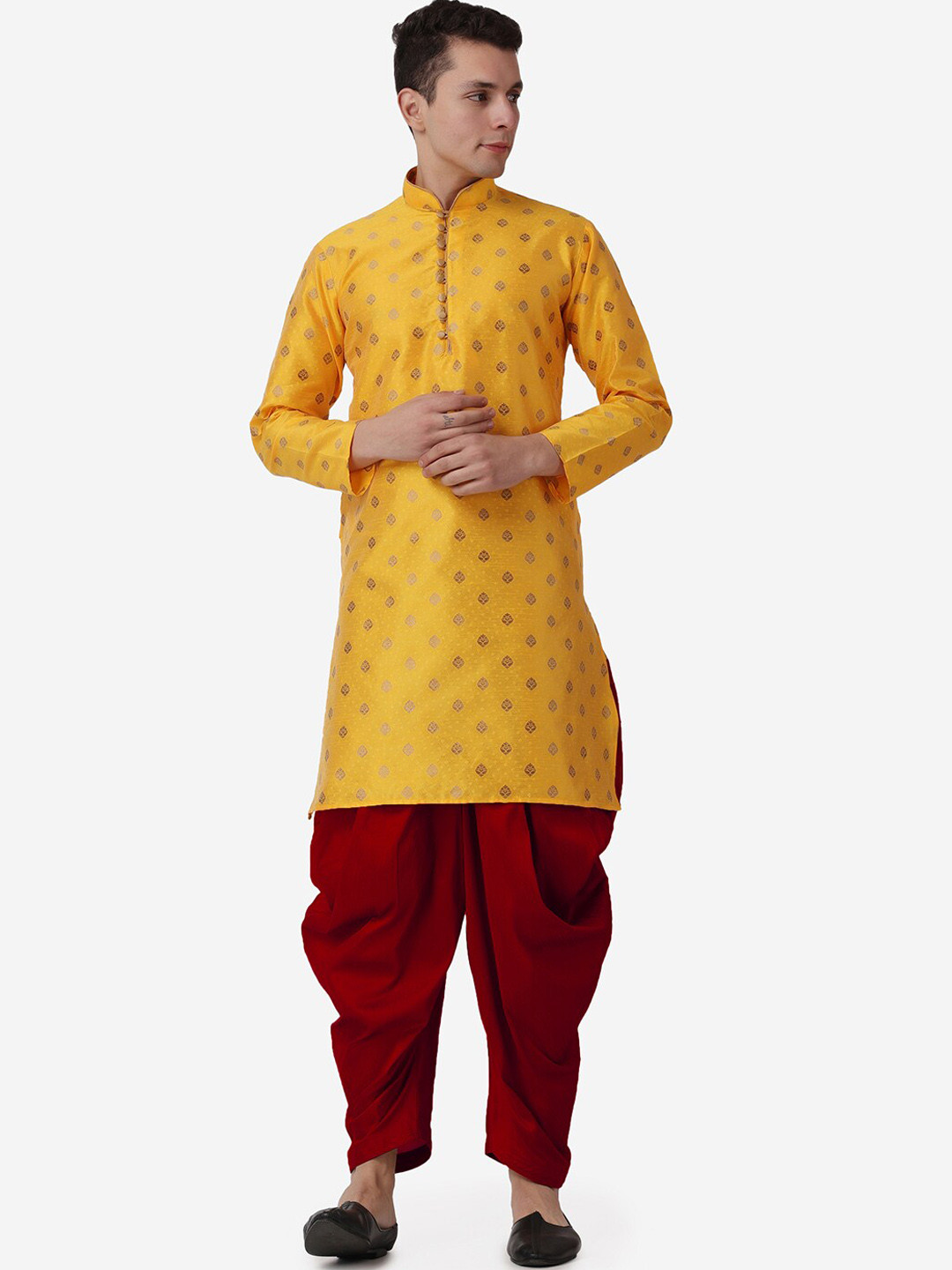 

ROYAL KURTA Men Ethnic Motifs Printed Kurta with Dhoti Pants, Mustard