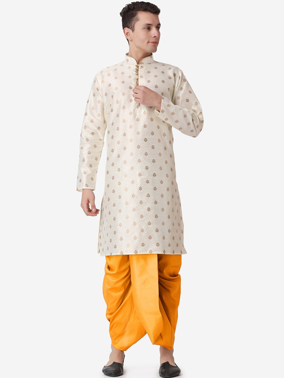 

ROYAL KURTA Men Ethnic Motifs Printed Kurta with Dhoti Pants, White