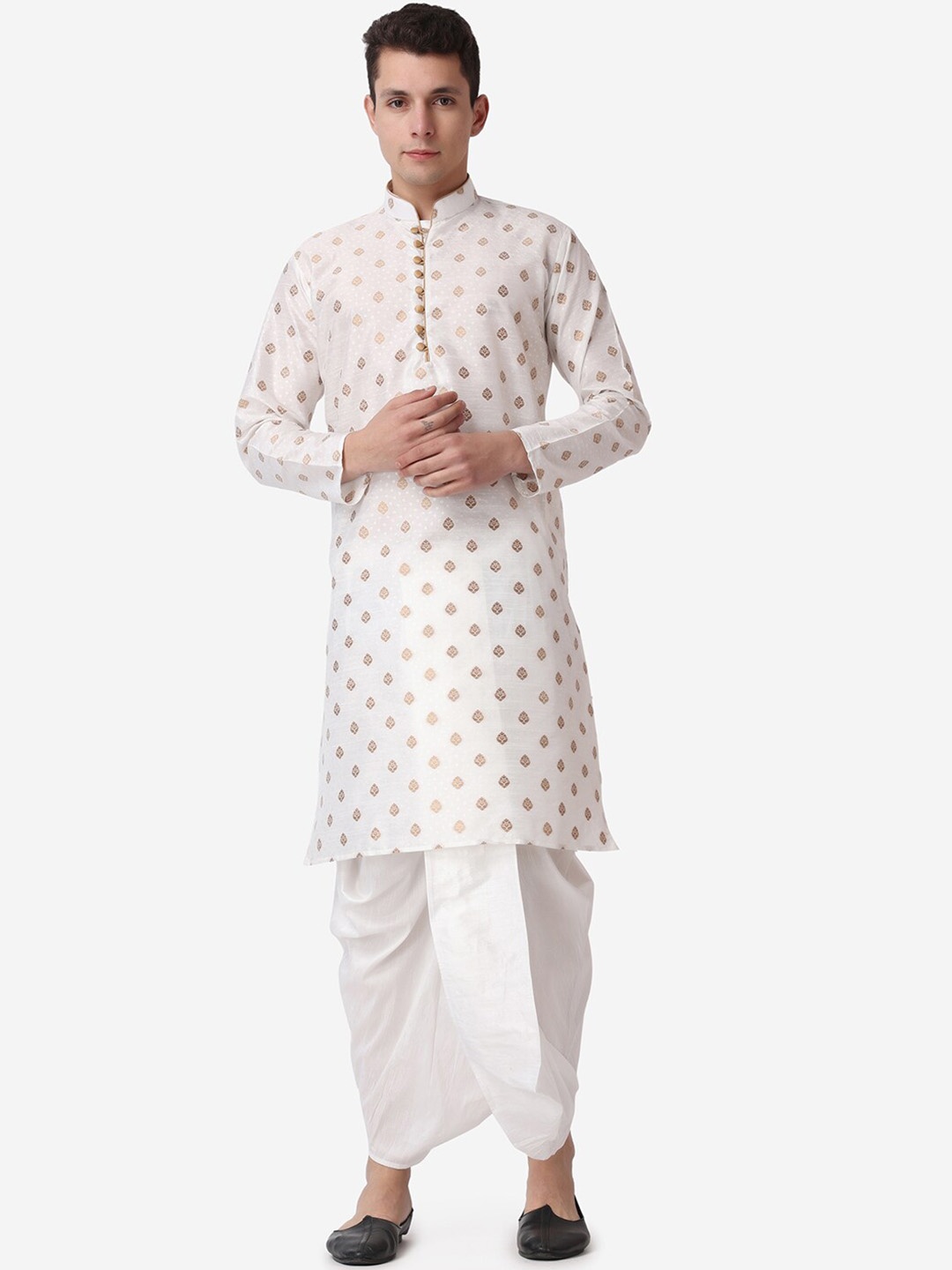 

ROYAL KURTA Men Ethnic Motifs Printed Kurta with Dhoti Pants, Beige