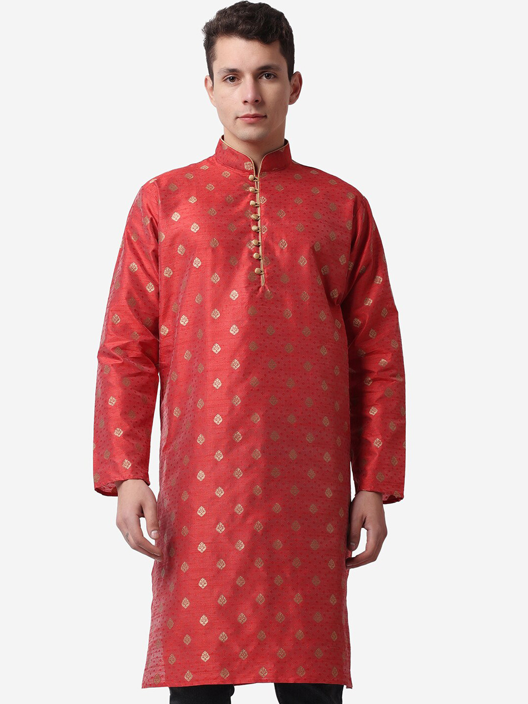 

ROYAL KURTA Men Ethnic Motifs Jacquard Indie Prints Kurta, Maroon