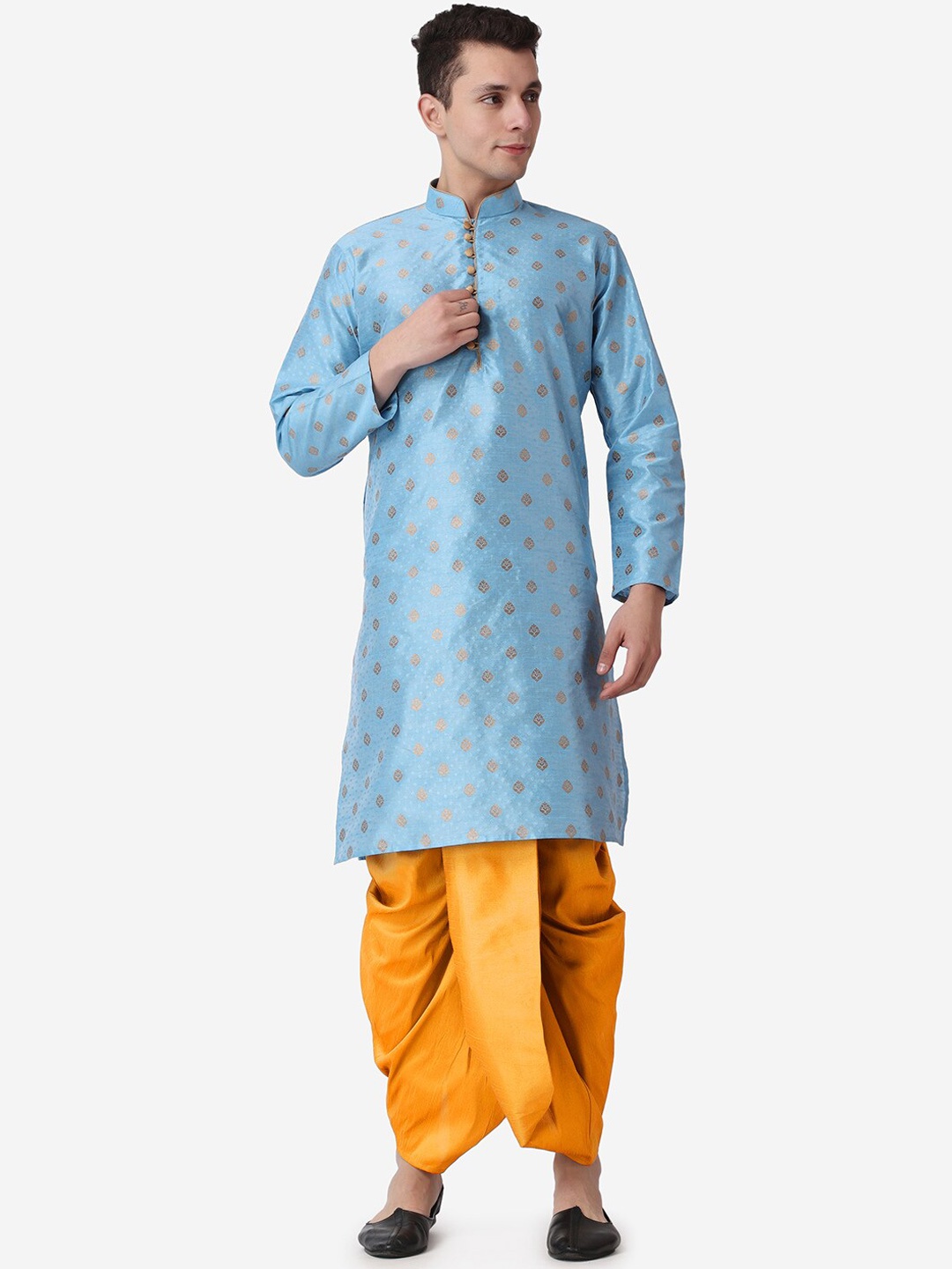 

ROYAL KURTA Men Ethnic Motifs Printed Kurta with Dhoti Pants, Blue