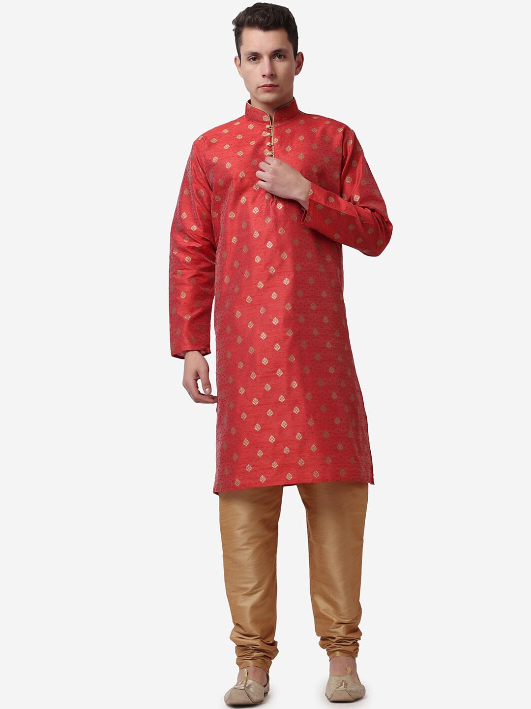 

ROYAL KURTA Men Ethnic Motifs Printed Kurta with Churidar, Maroon