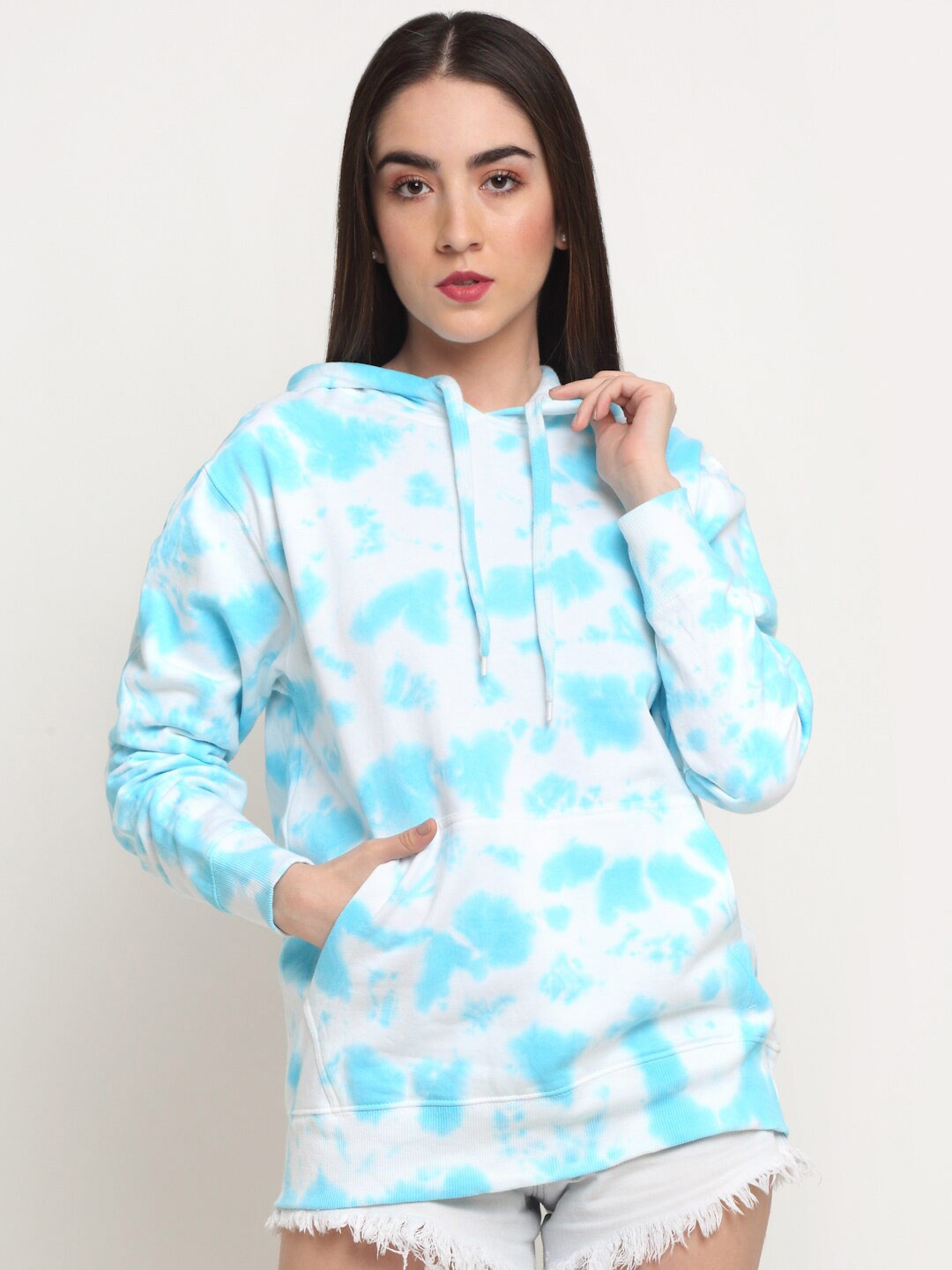 

Ennoble Women Printed Hooded Cotton Sweatshirt, Blue