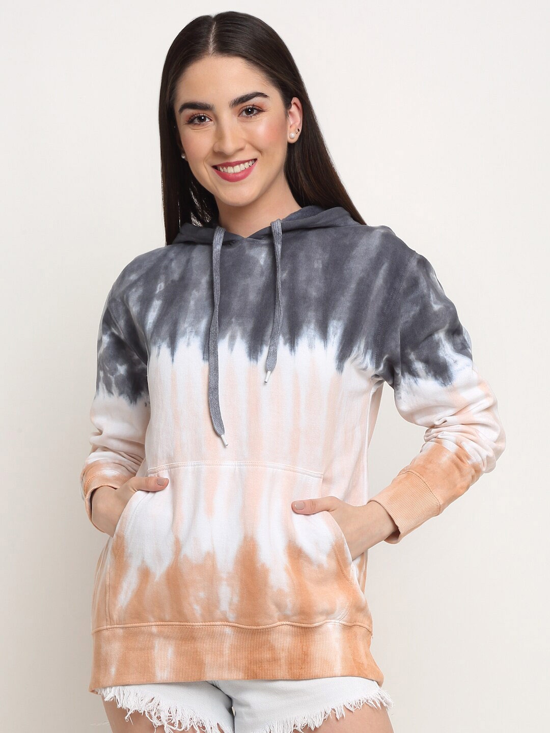 

Ennoble Women Printed Hooded Cotton Sweatshirt, Grey