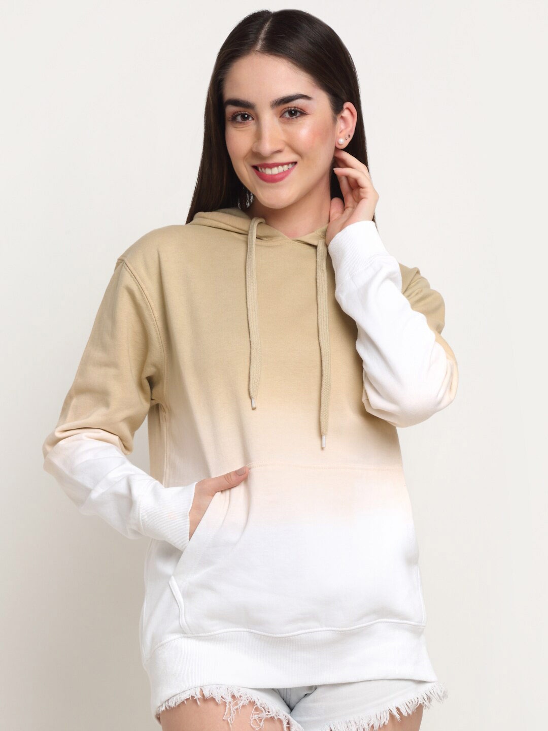 

Ennoble Women Printed Hooded Cotton Sweatshirt, Khaki