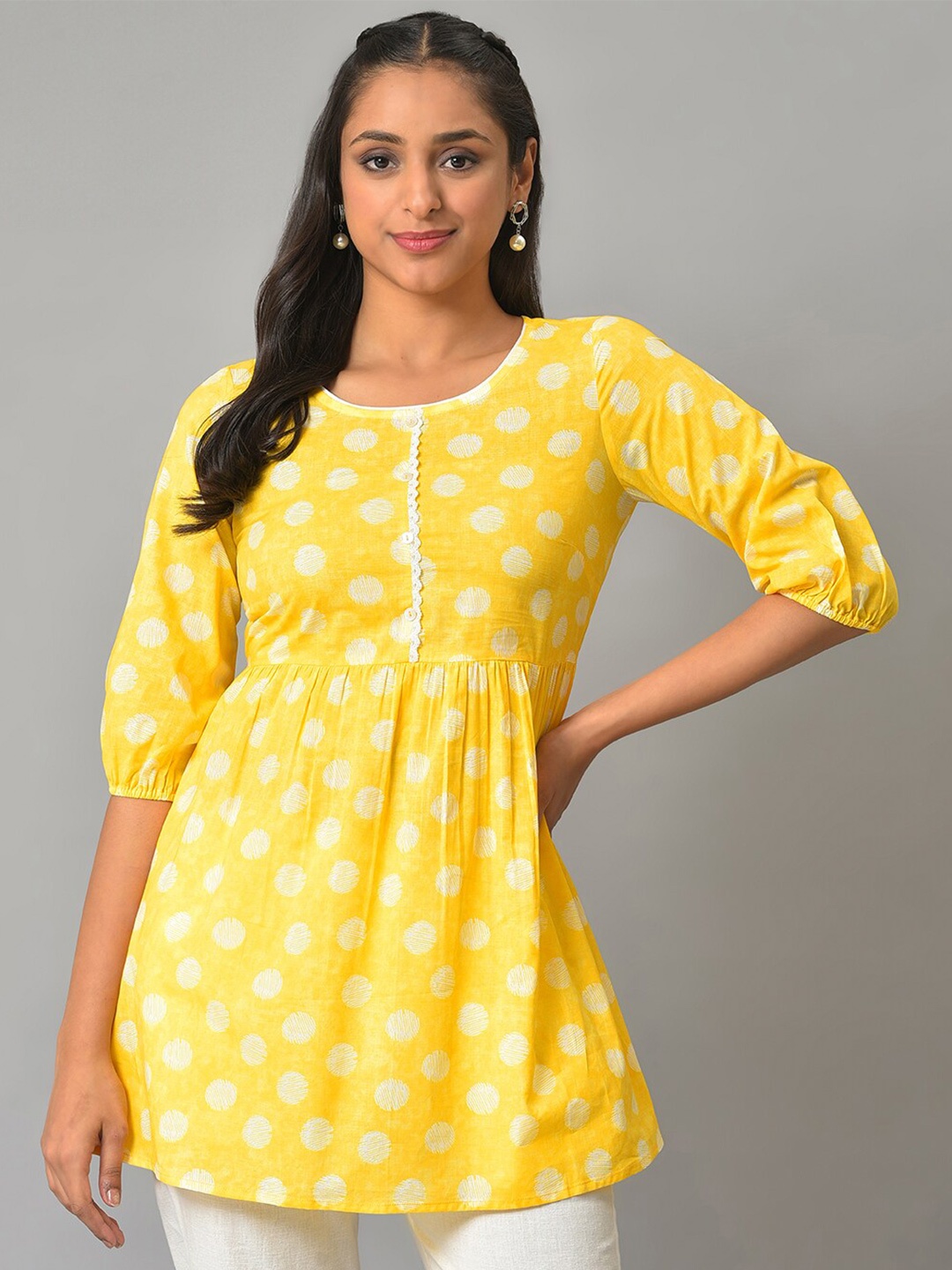 

AURELIA Printed Pure Cotton Tunic, Yellow