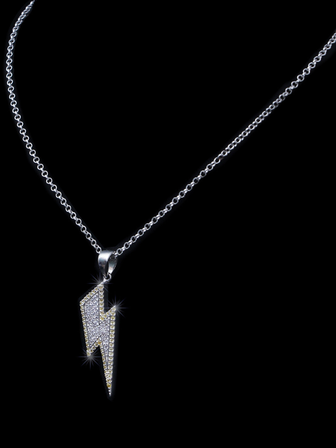 

HIFLYER JEWELS CZ Studded Thunder-Shaped Pendant With Link Chain, Silver