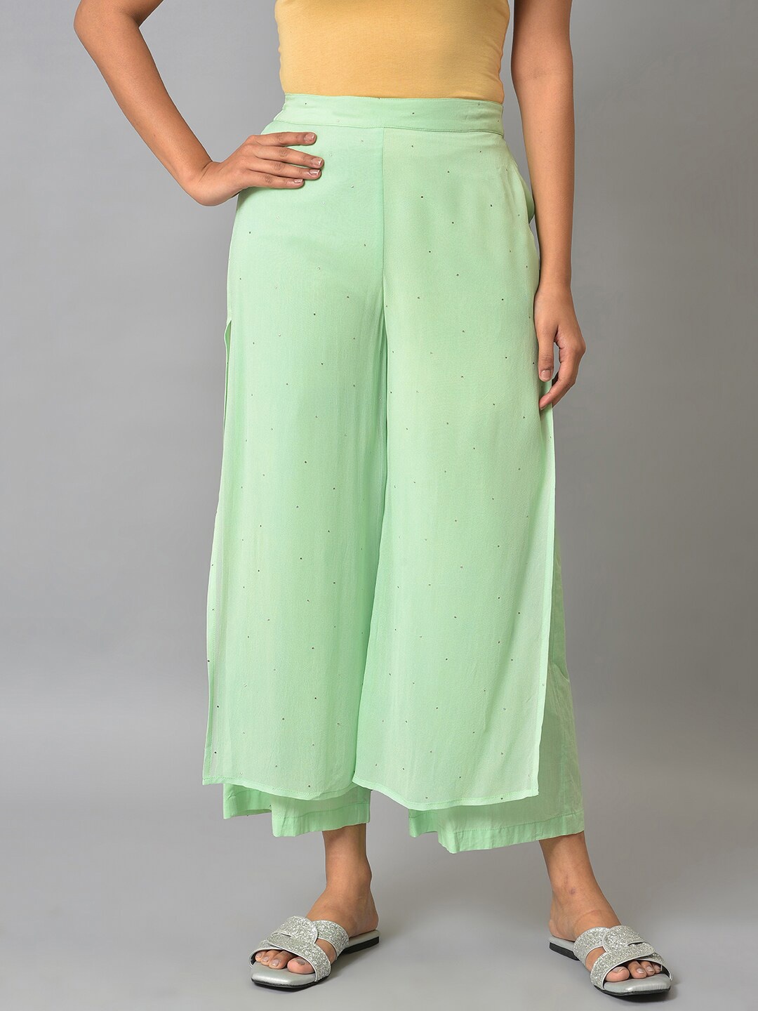 

AURELIA Women Chambray Palazzos, Green