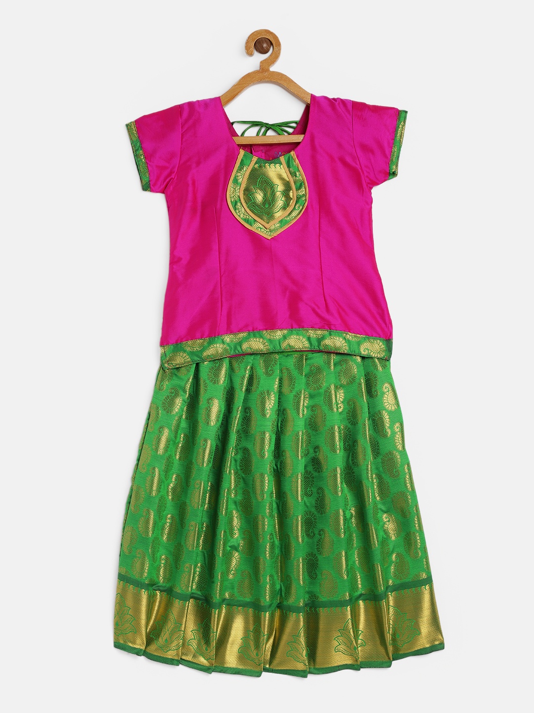 

Baby Lakshmi Girls Pink & Green Patchwork Ready to Wear Lehenga &