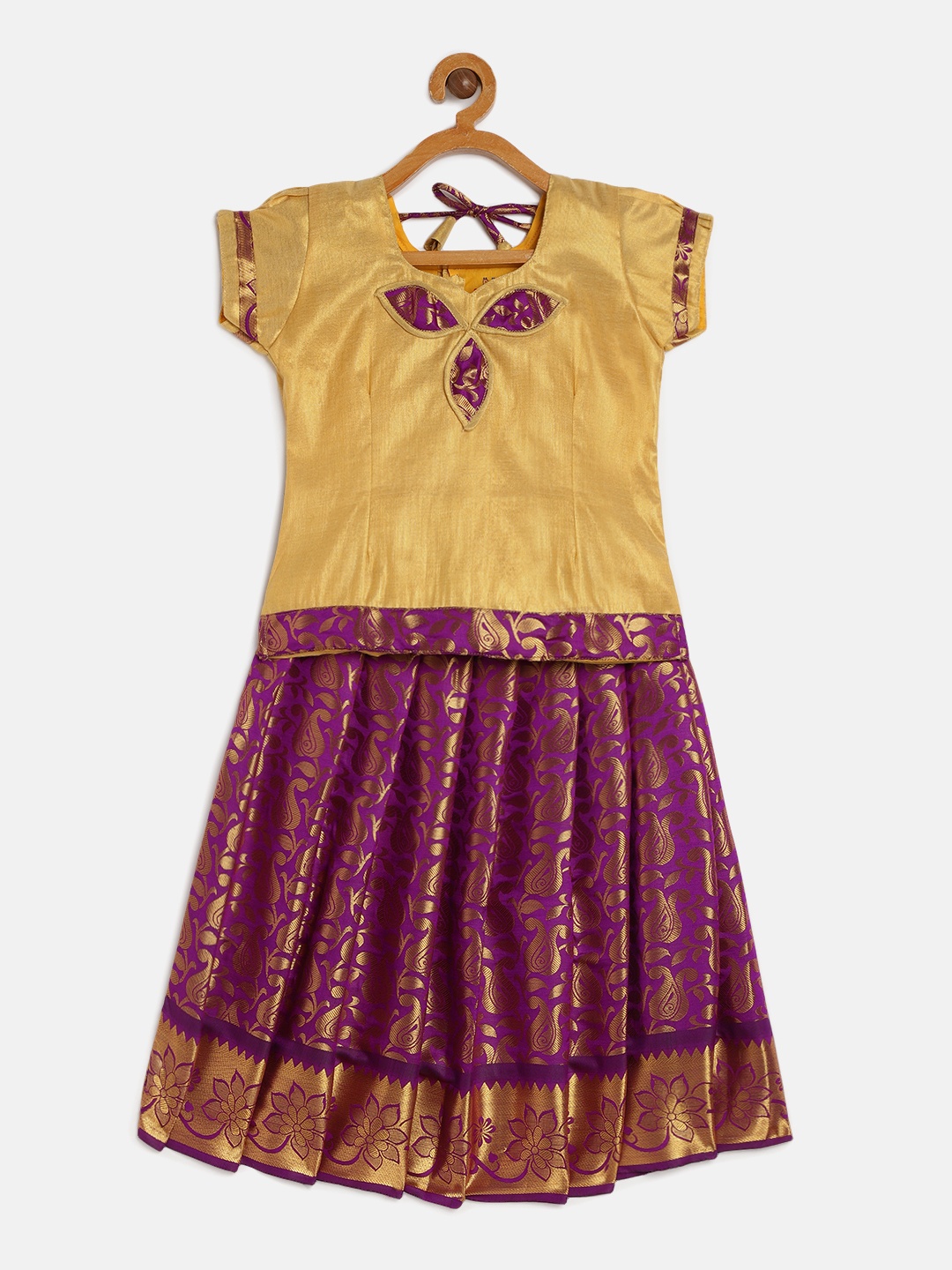 

Baby Lakshmi Girls Gold-Toned & Purple Patchwork Ready to Wear Lehenga &