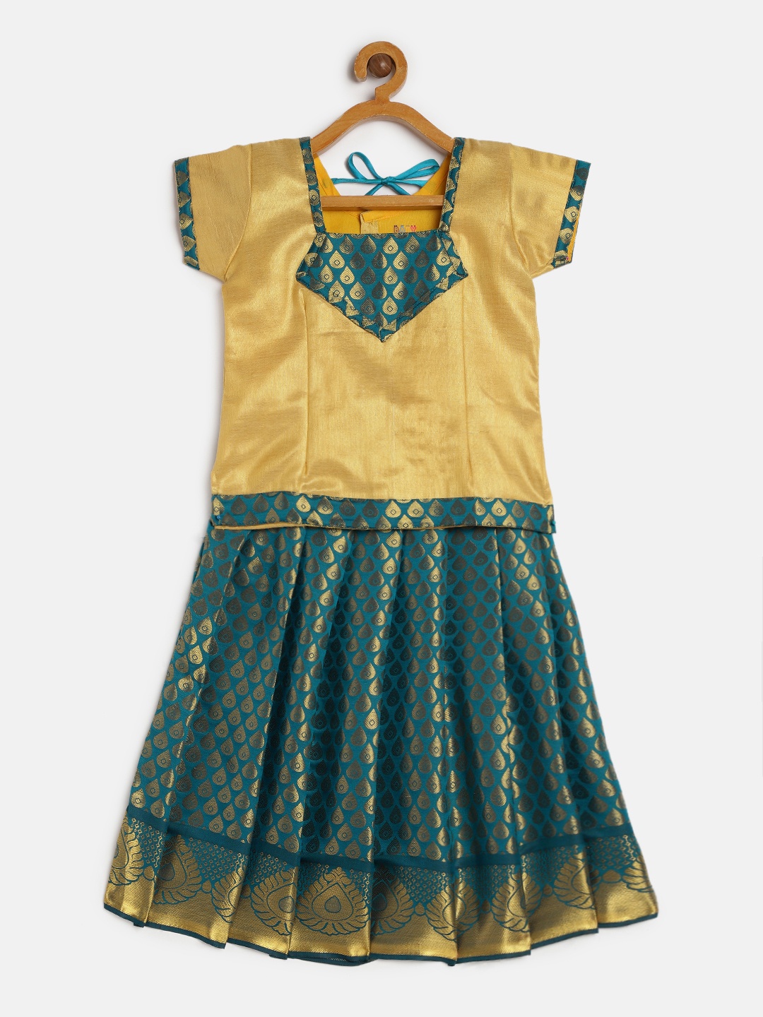 

Baby Lakshmi Girls Gold-Toned & Green Patchwork Ready to Wear Lehenga &