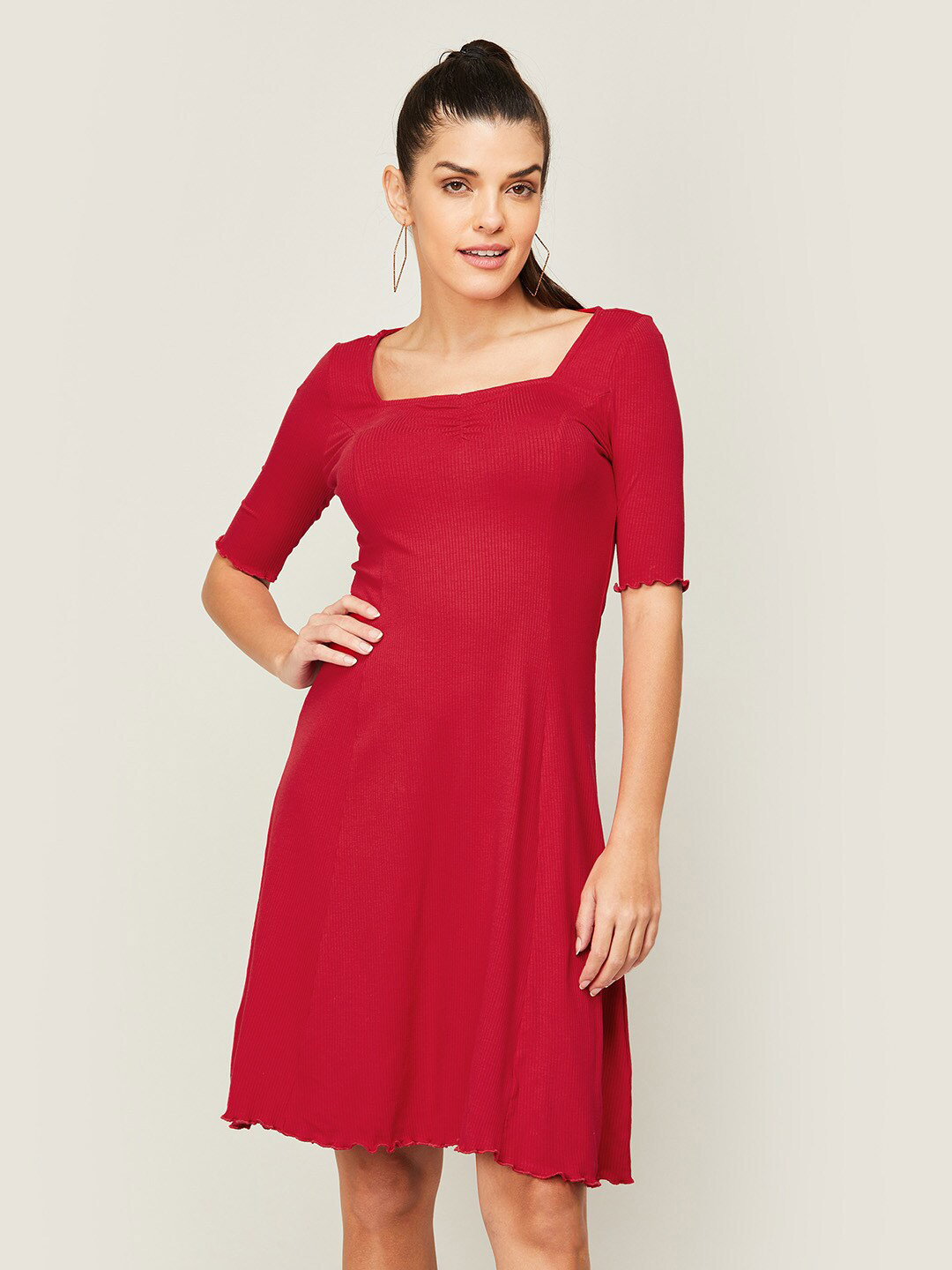 

CODE by Lifestyle Square Neck Fit & Flare Dress, Red