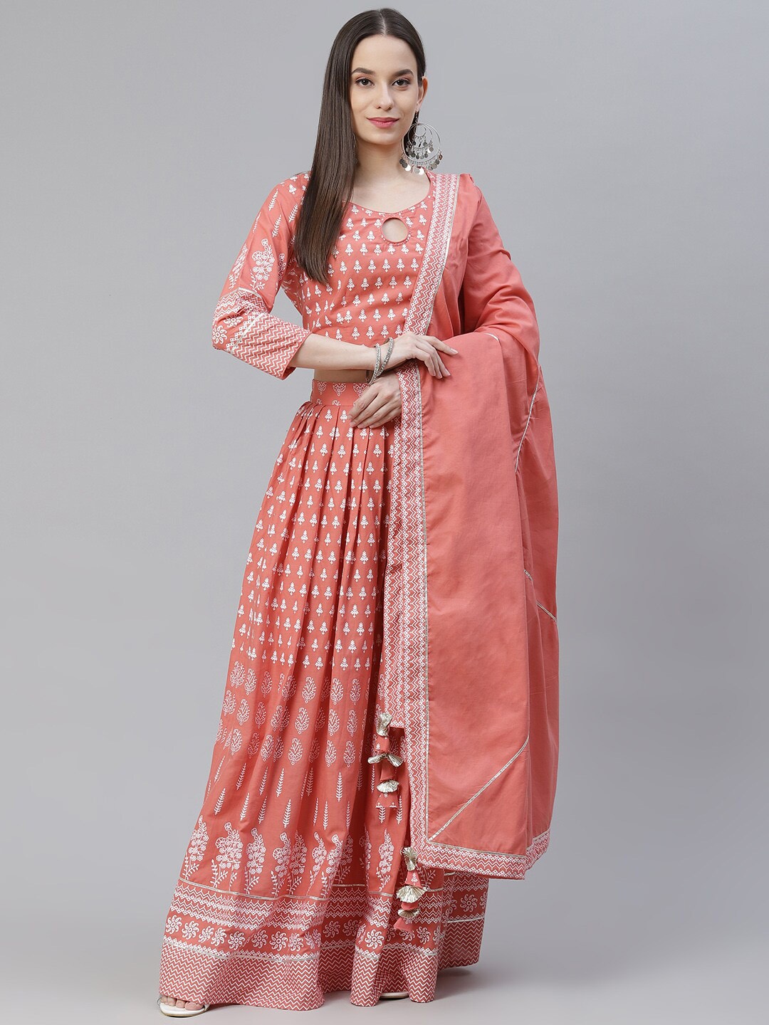 

Divena Printed Ready to Wear Lehenga & Blouse With Dupatta, Peach