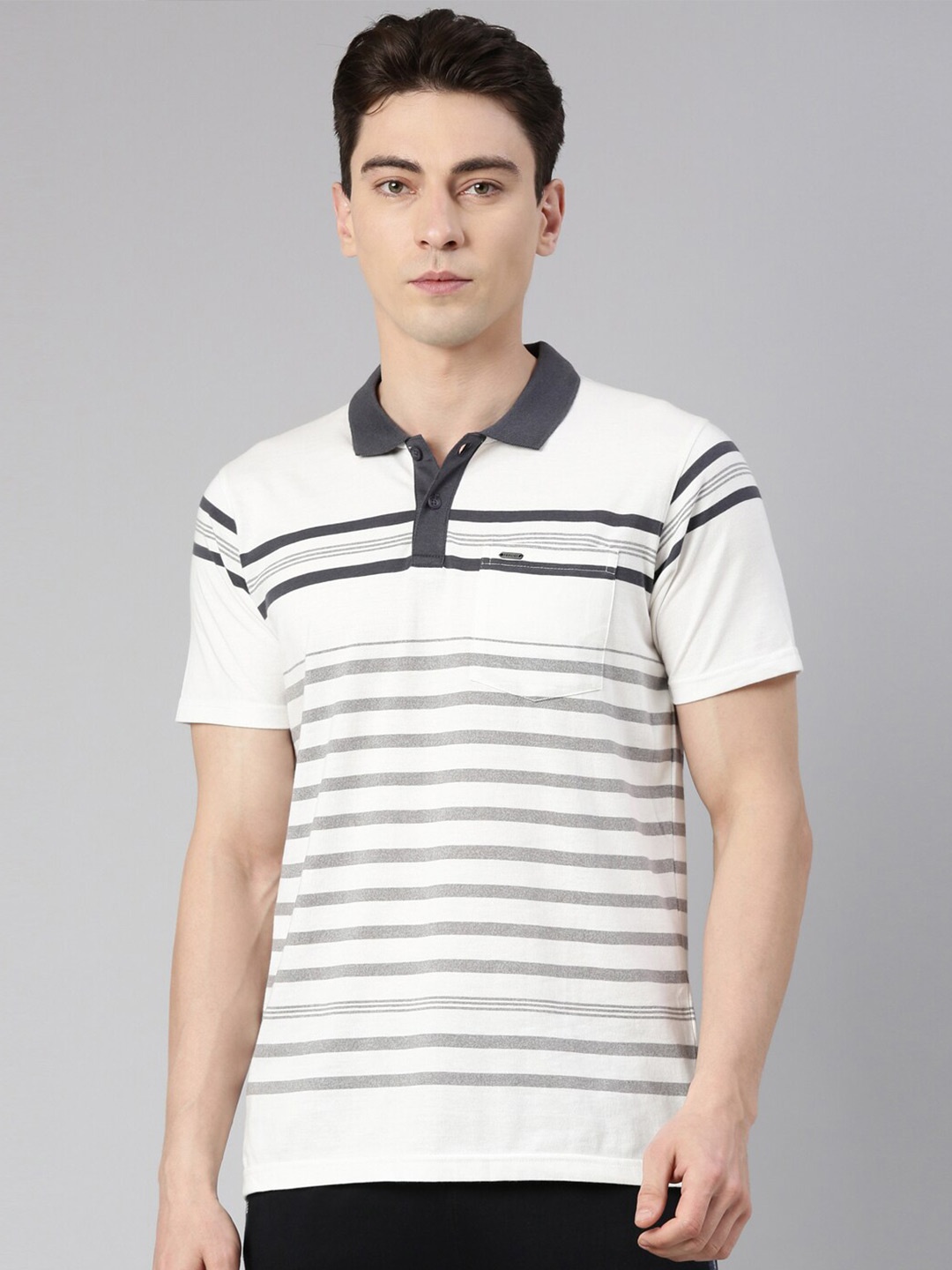 

Proline Active Men Striped Polo Collar T-shirt, Off white