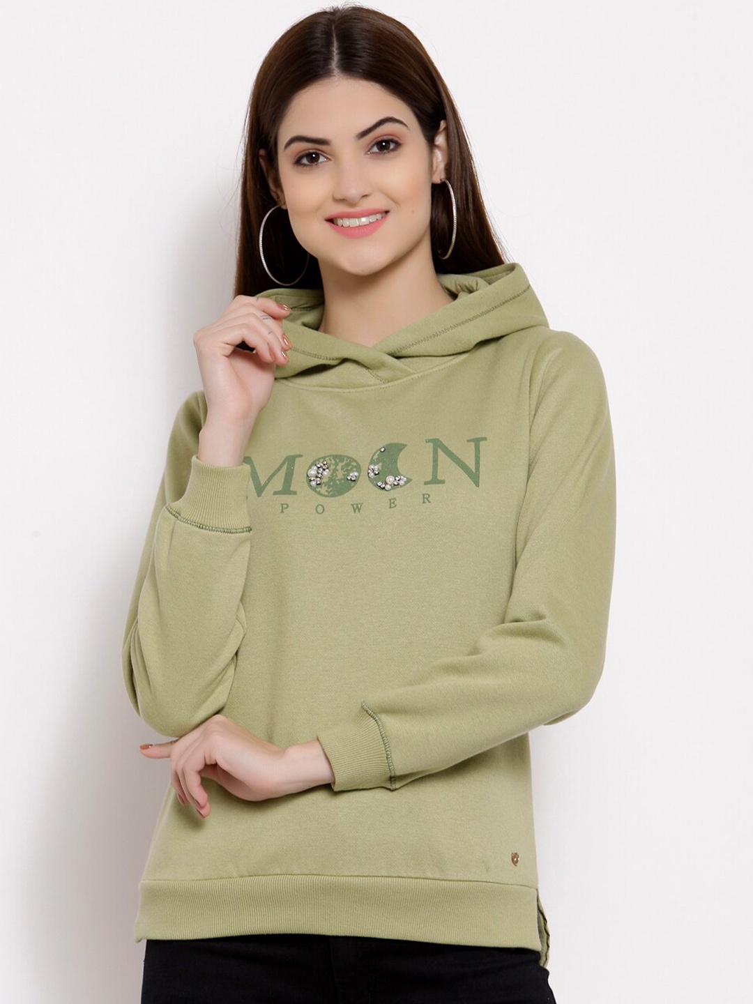 

Juelle Women Printed Hooded Fleece Sweatshirt, Green