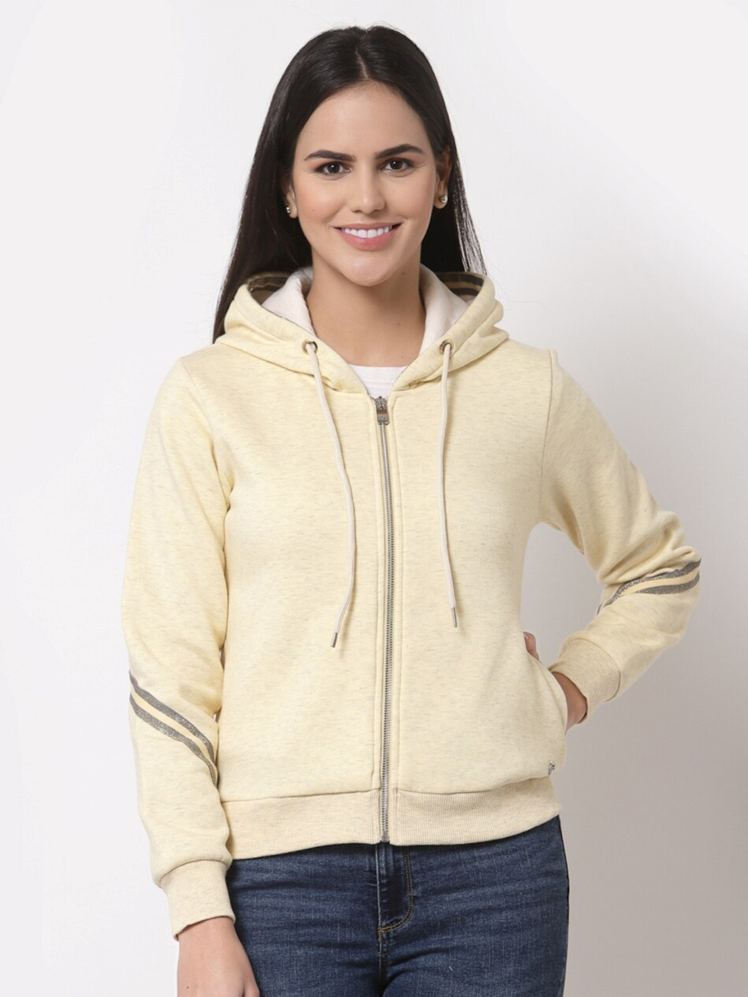 

Juelle Women Front-Open Hooded Fleece Sweatshirt, Yellow