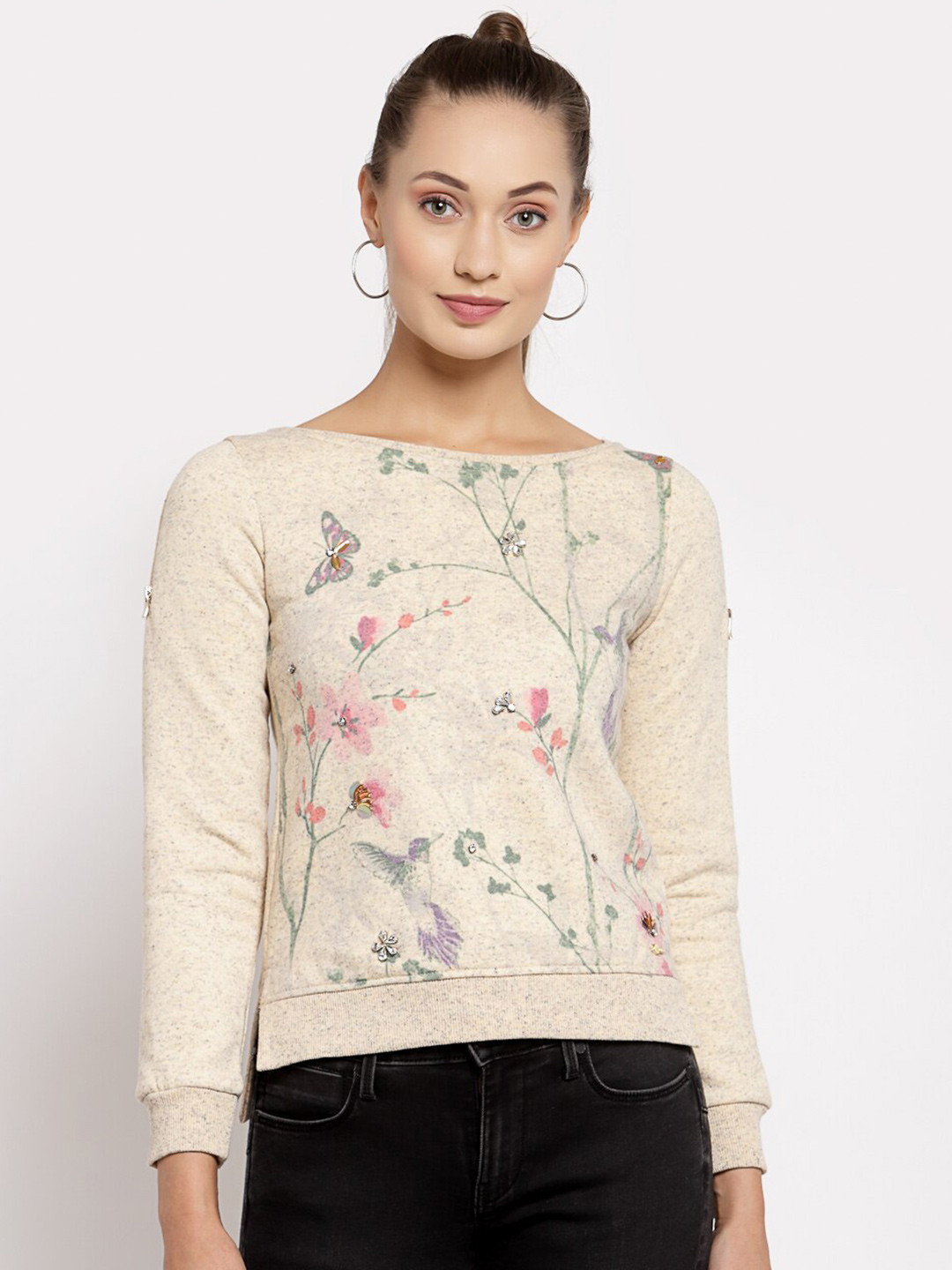 

Juelle Women Printed Fleece Sweatshirt, Peach