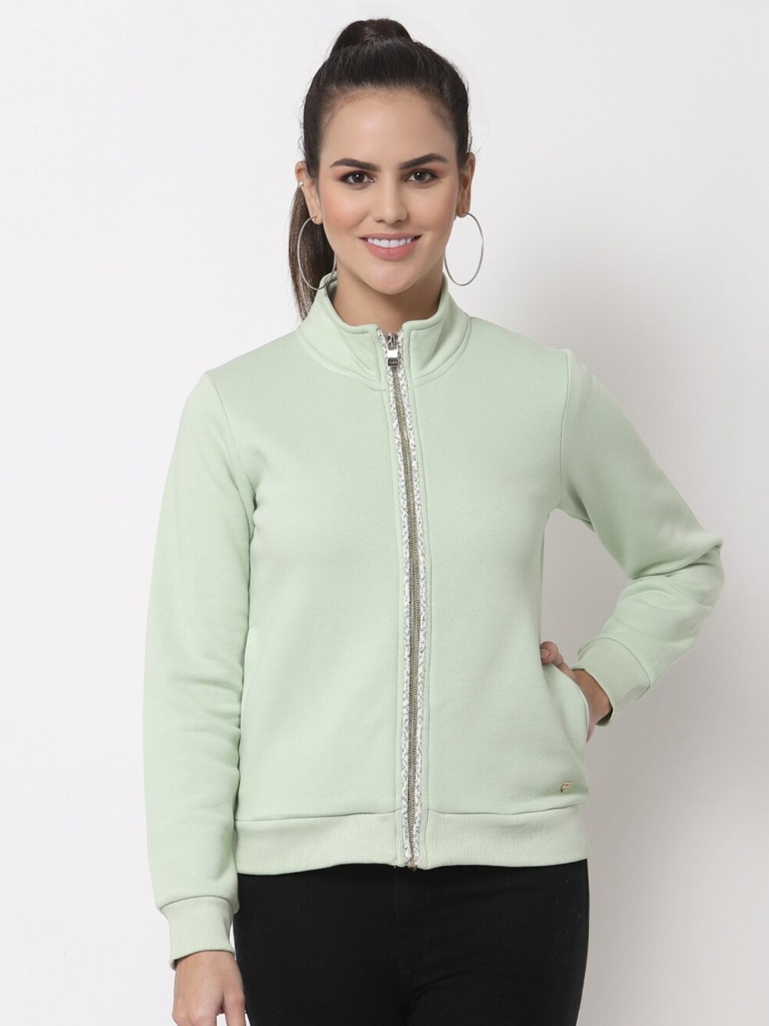 

Juelle Women Front-Open Fleece Sweatshirt, Green