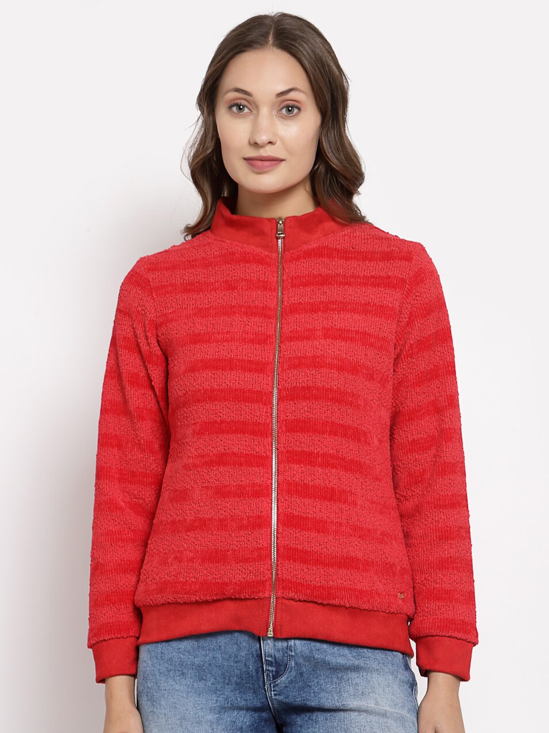 

Juelle Women Striped Fleece Sweatshirt, Red