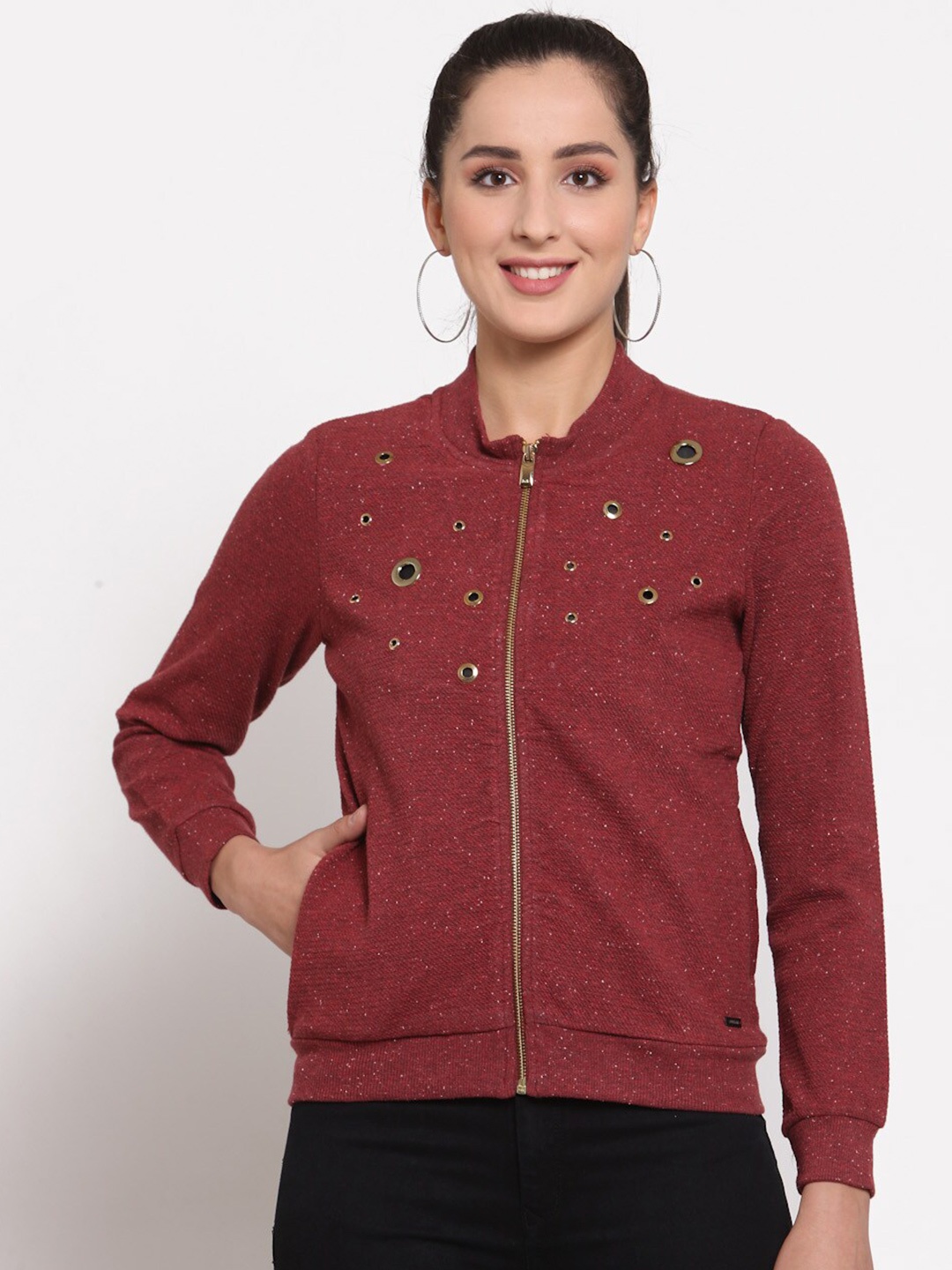 

Juelle Women Front-Open Fleece Sweatshirt, Red