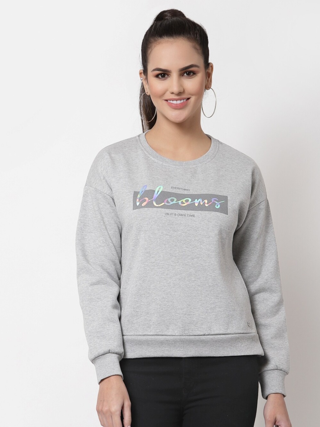 

Juelle Women Printed Fleece Pullover Sweatshirt, Grey