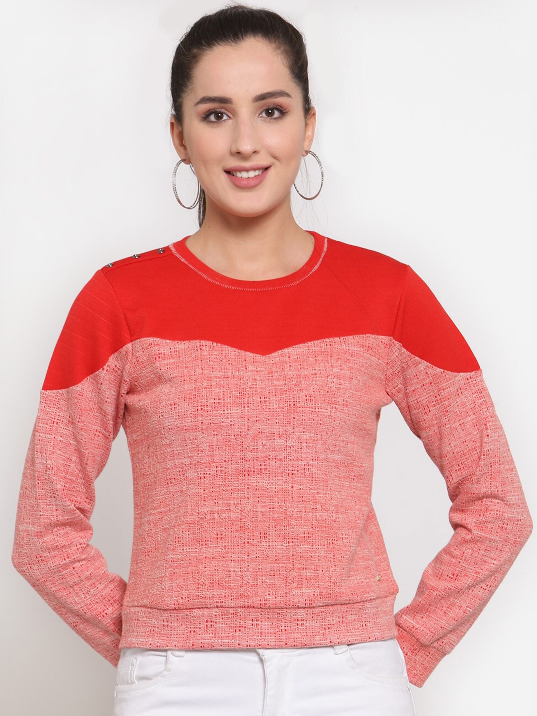 

Juelle Women Colourblocked Pullover Sweatshirt, Red