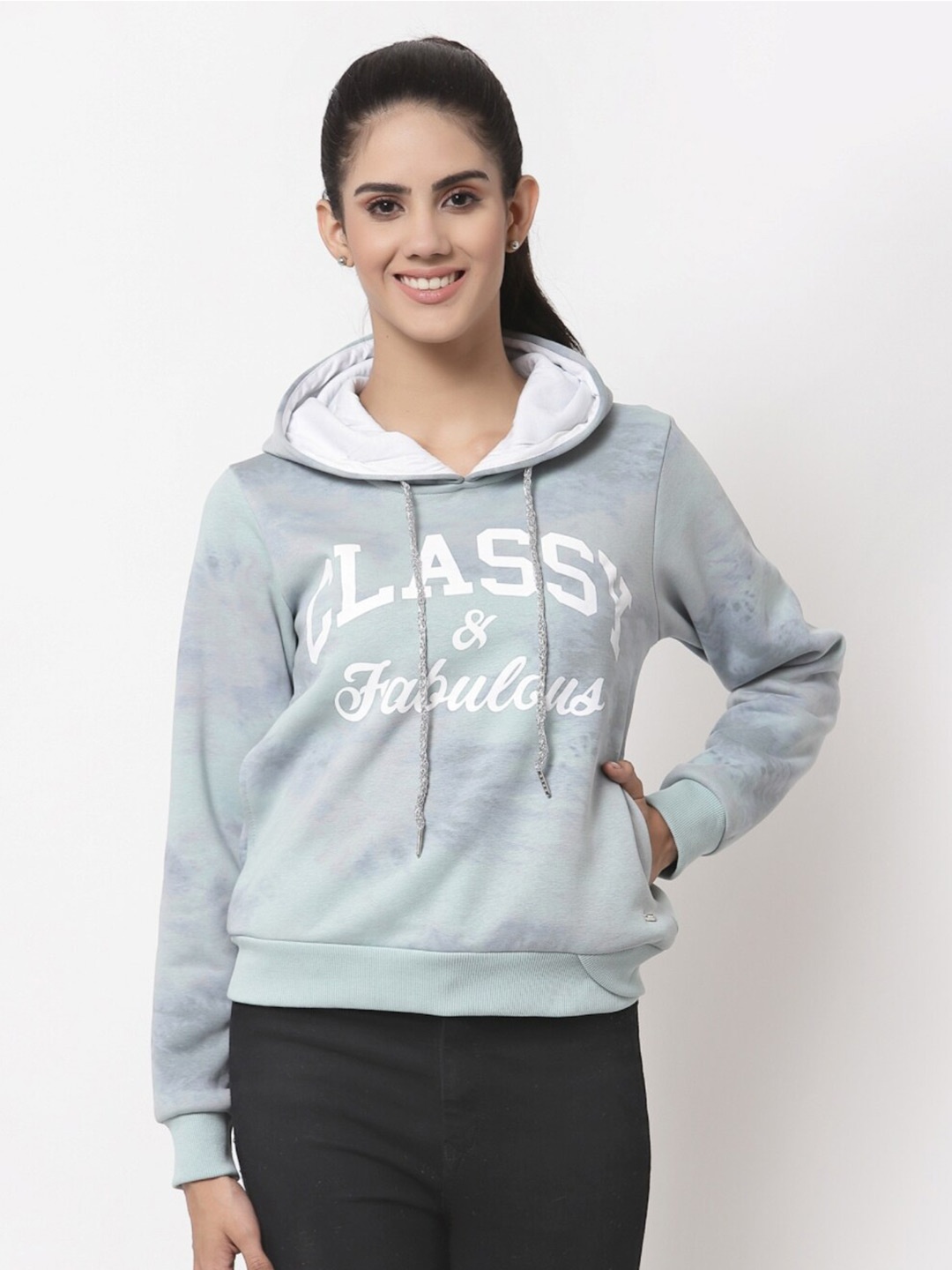 

Juelle Women Typography Printed Fleece Pullover Sweatshirt, Blue