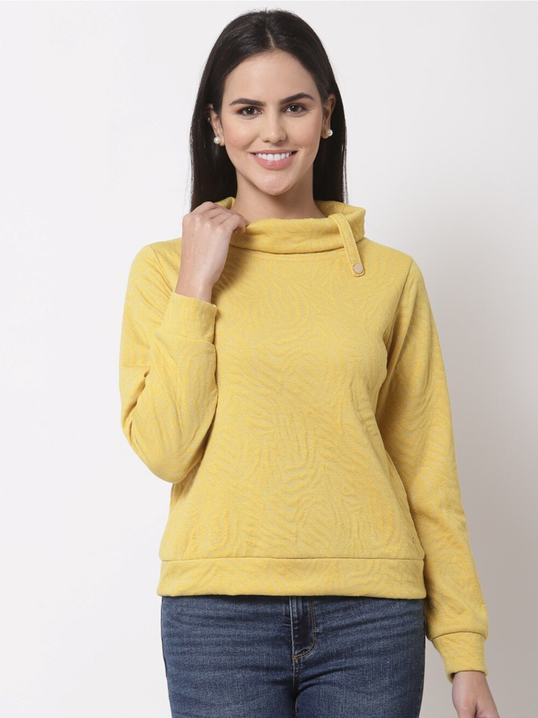 

Juelle Women Turtle Neck Fleece Pullover Sweatshirt, Yellow