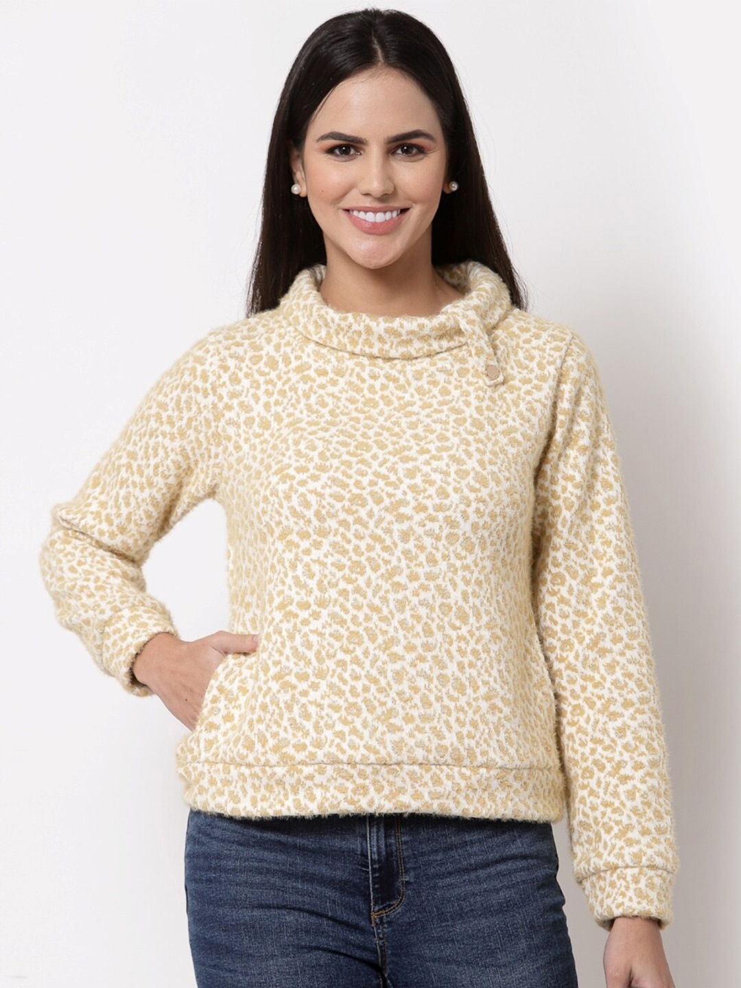 

Juelle Women Printed Fleece Sweatshirt, Yellow