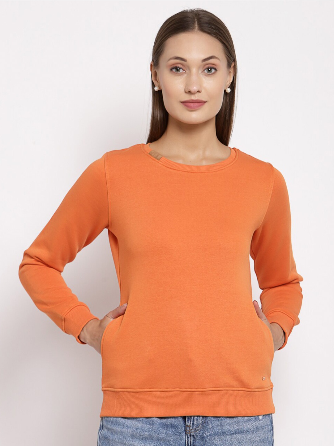 

Juelle Women Round Neck Pullover Sweatshirt, Orange
