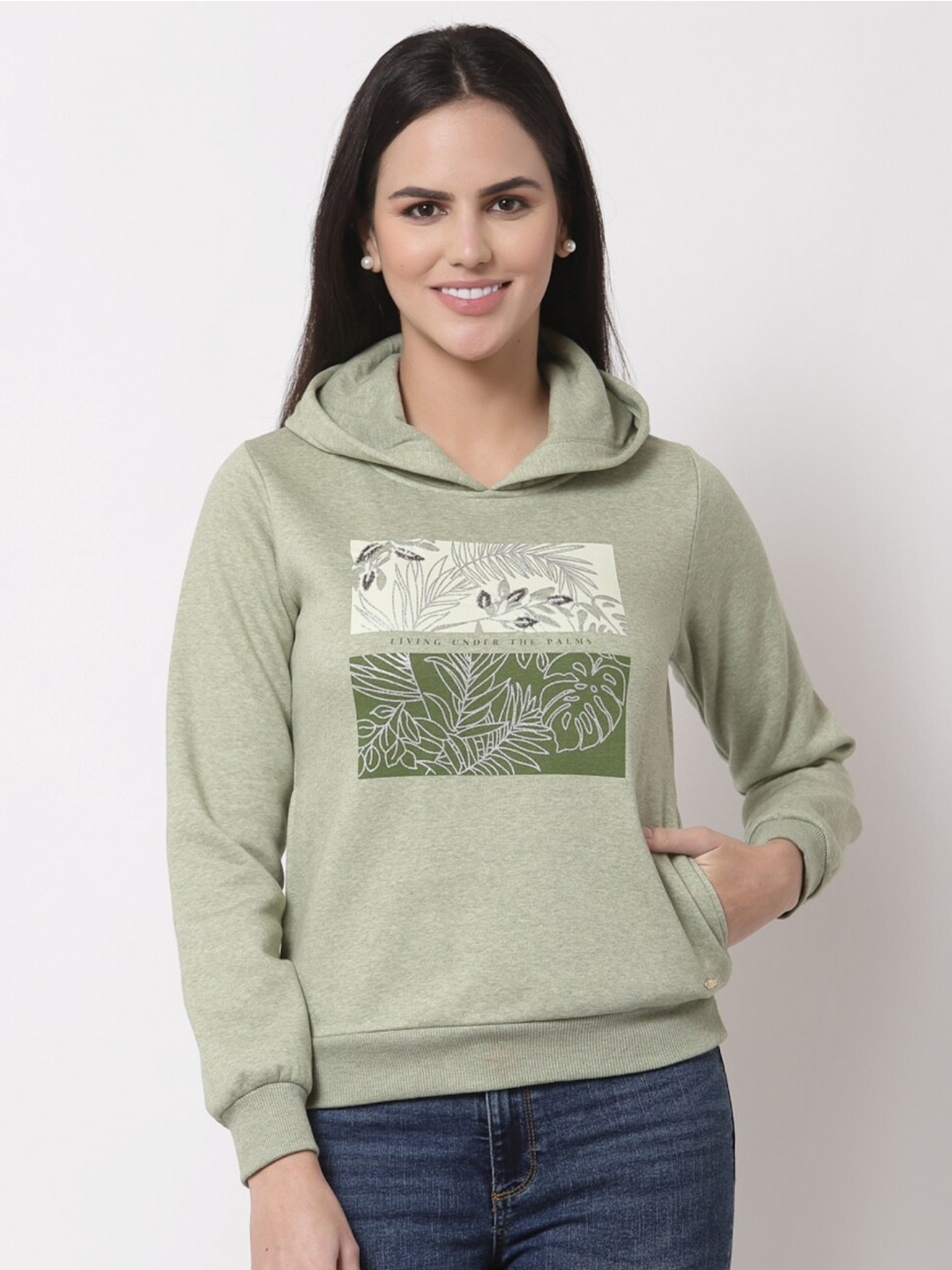 

Juelle Women Printed Hooded Pullover Fleece Sweatshirt, Green