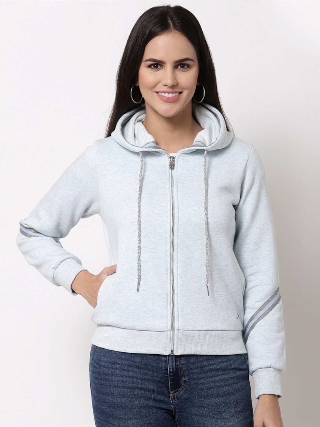 

Juelle Women Hooded Front-Open Fleece Sweatshirt, Blue