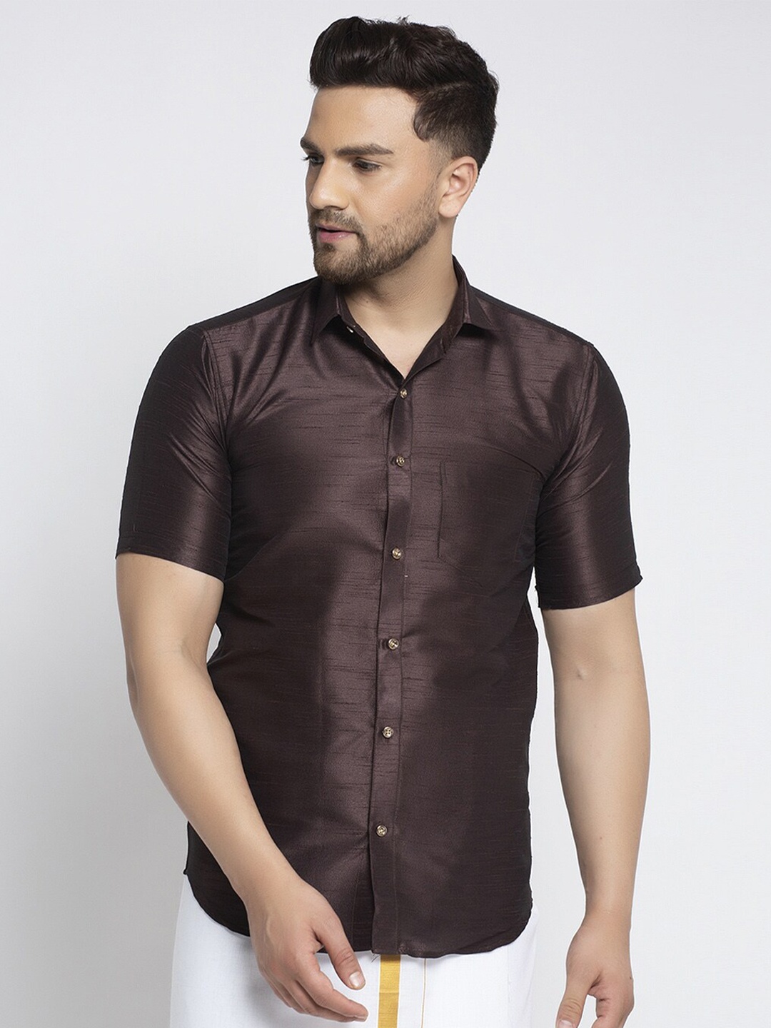 

Kaifoo Men Party Silk Shirt, Brown