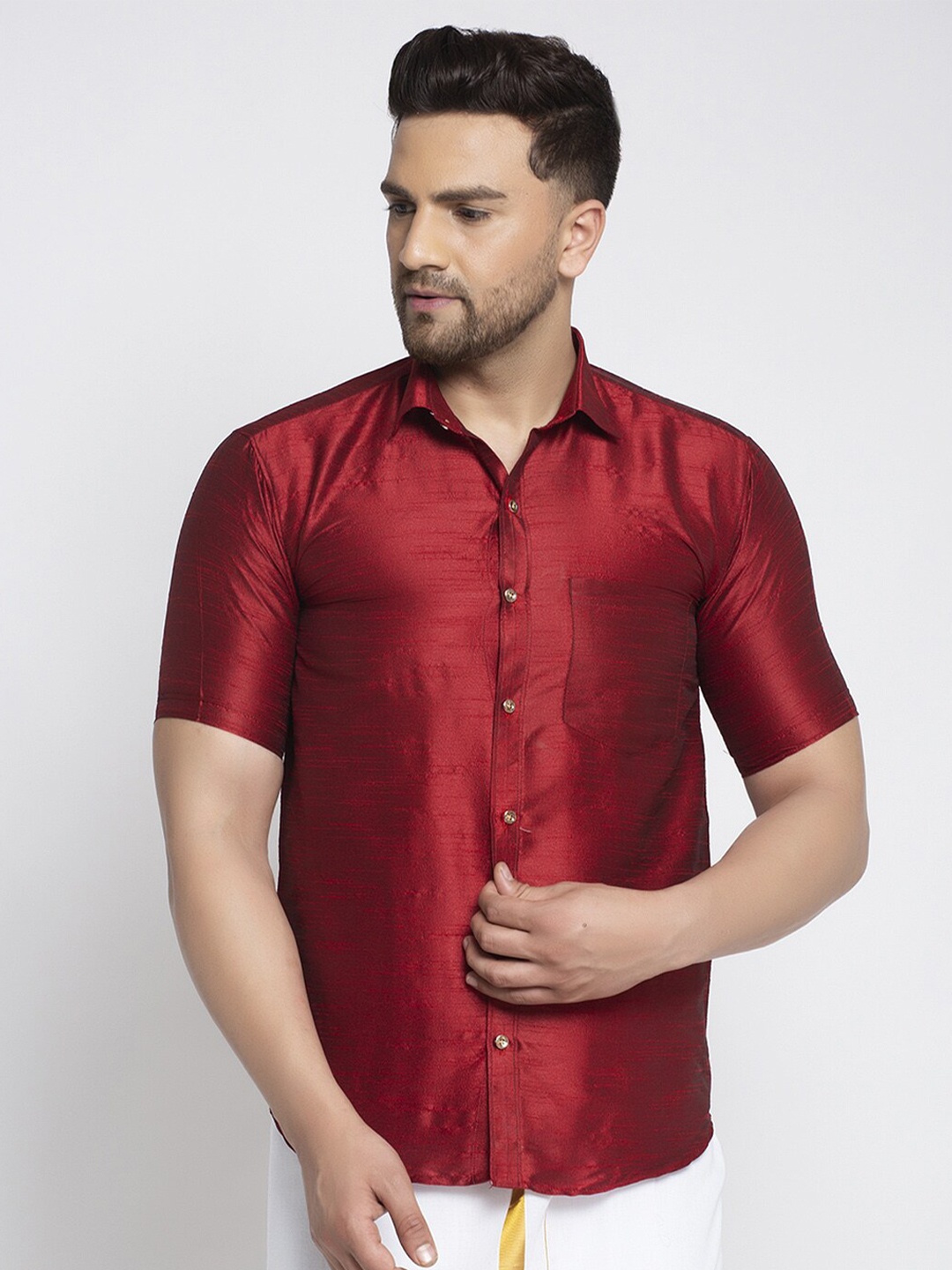 

Kaifoo Men Silk Shirt, Maroon