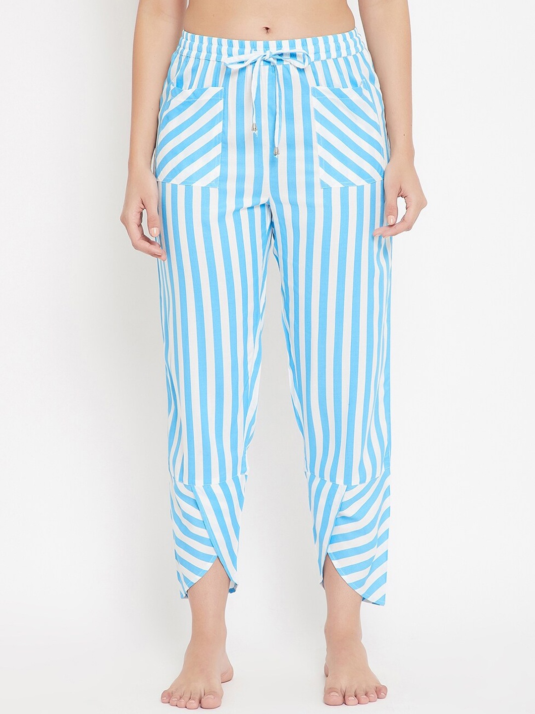 

Hypernation Women Striped Lounge Pants, Turquoise blue