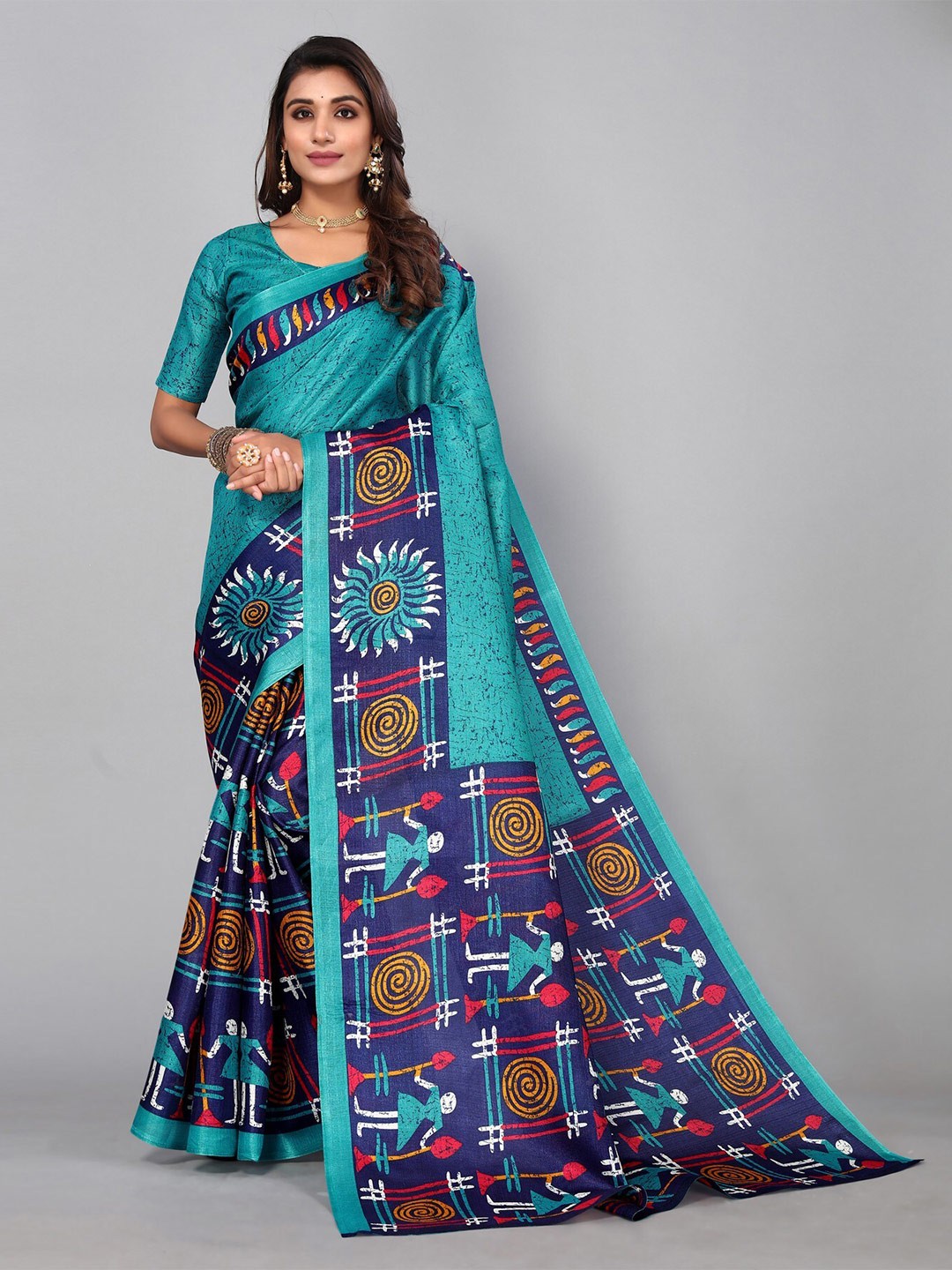 

KALINI Printed Saree, Navy blue