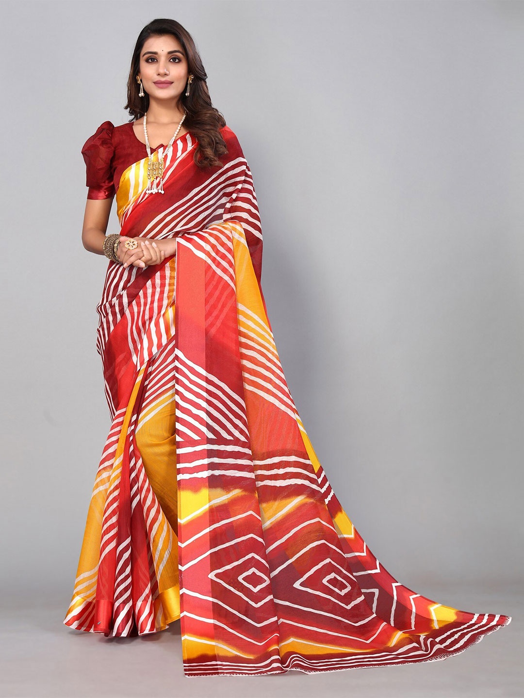 

KALINI Striped Linen Blend Saree, Yellow
