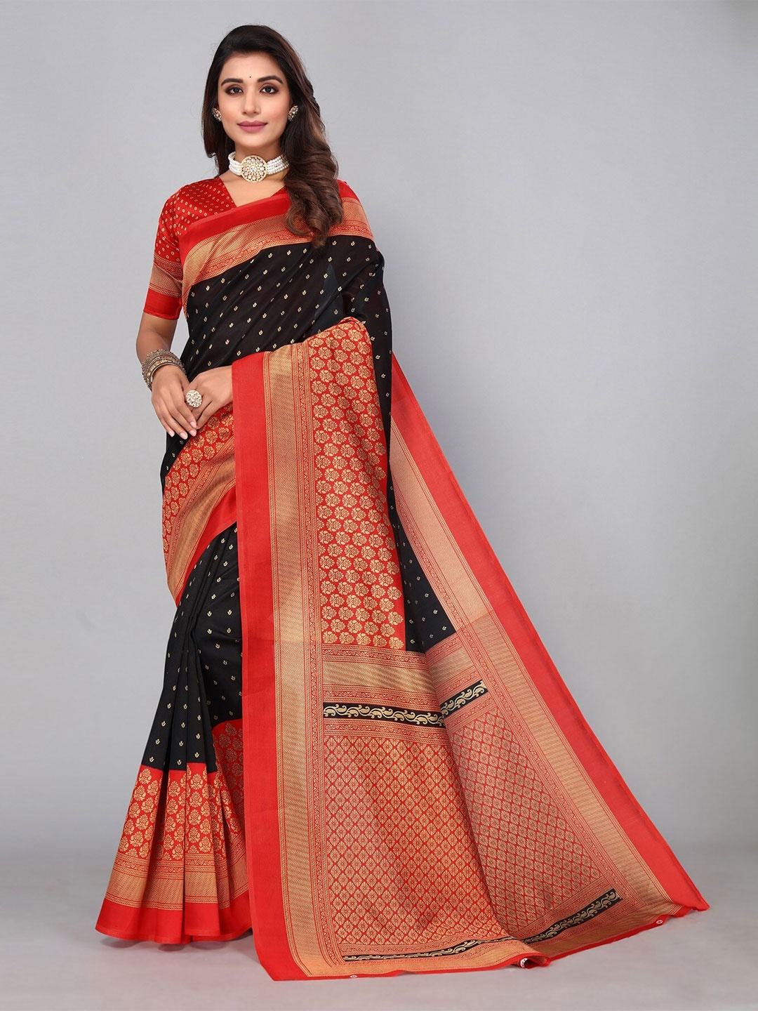 

KALINI Woven Design Zari Art Silk Saree, Black