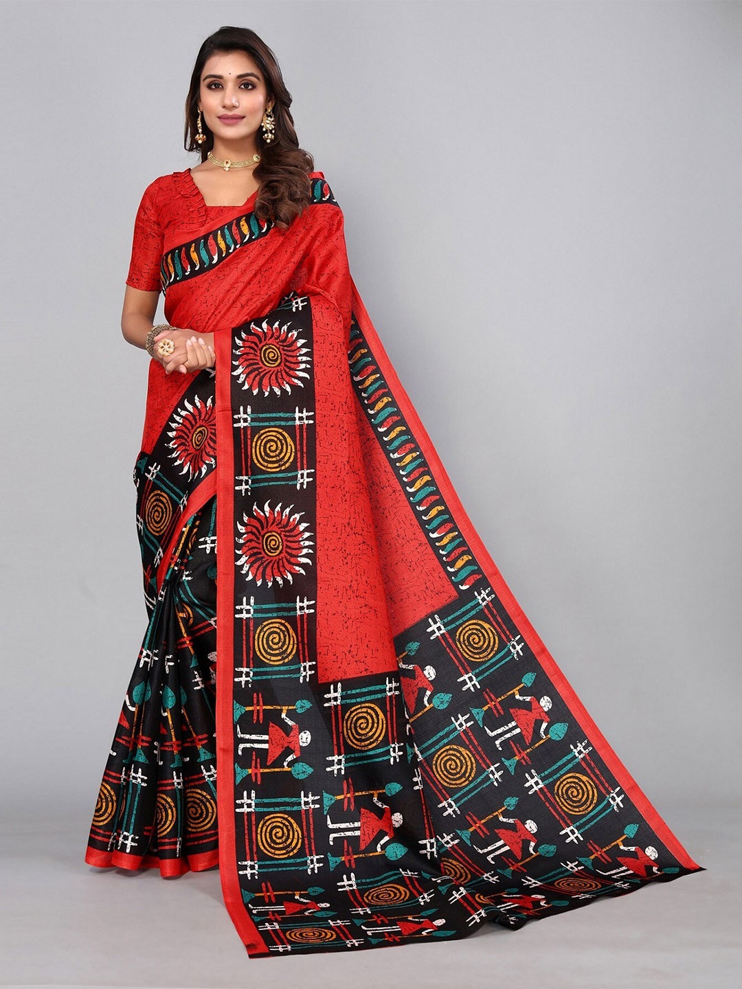 

KALINI Floral Printed Zari Art Silk Saree, Black