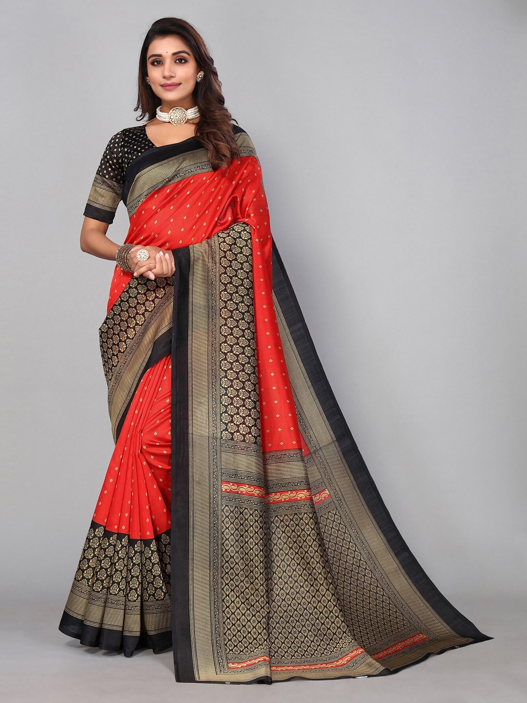 

KALINI Ethnic Motifs Zari Art Silk Saree, Red