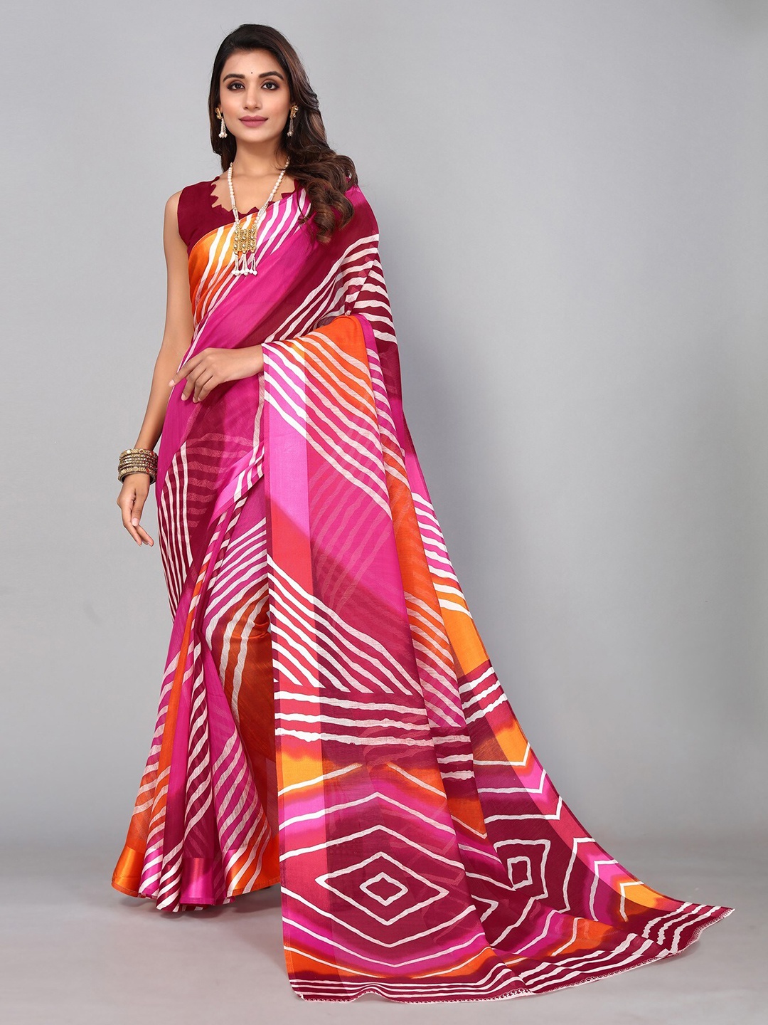 

KALINI Striped Saree, Maroon