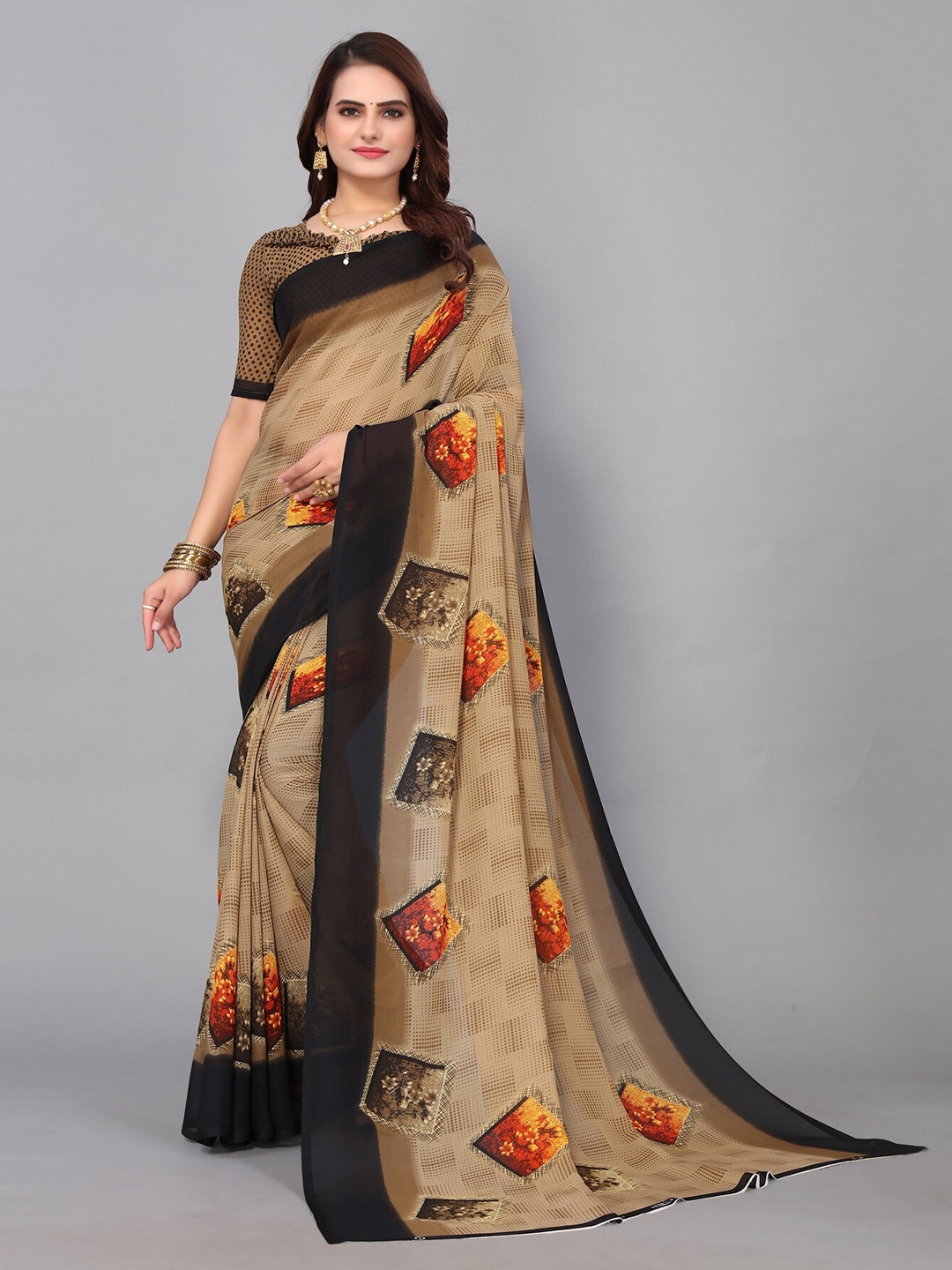 

KALINI Floral Saree, Brown