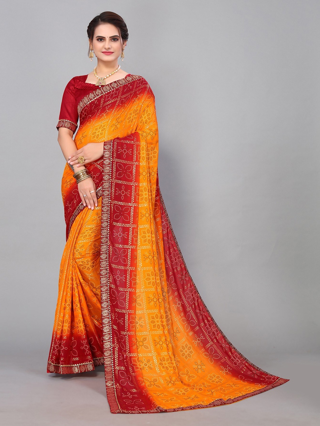 

KALINI Bandhani Gotta Patti Saree, Yellow