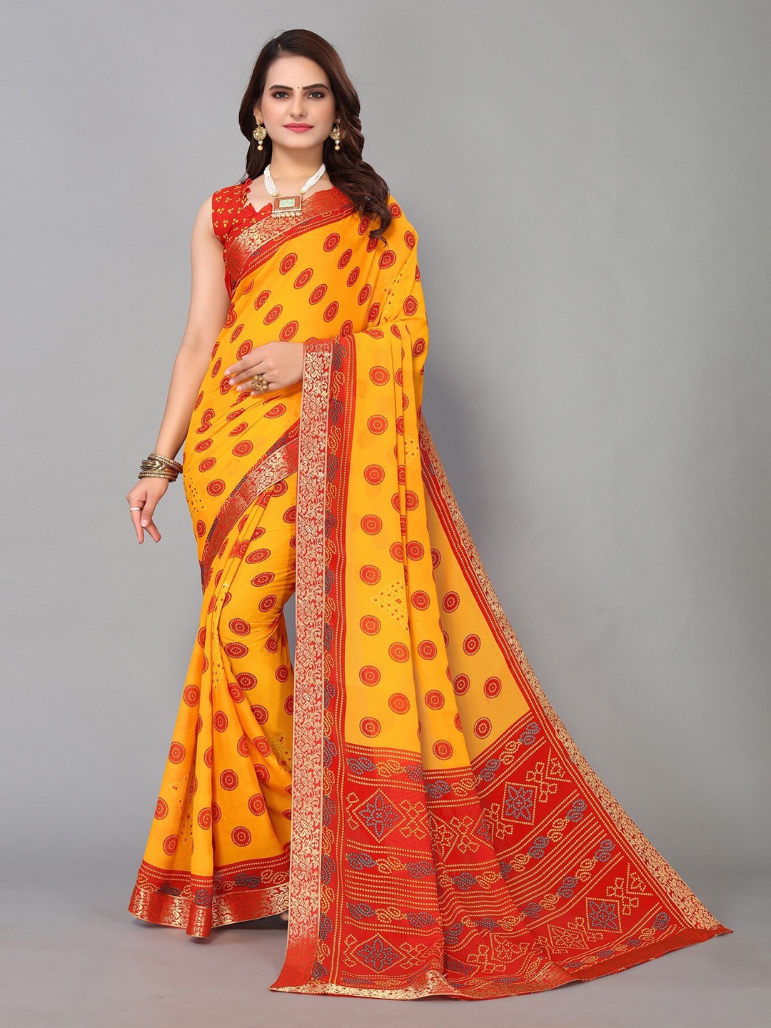 

KALINI Bandhani Zari Saree, Yellow