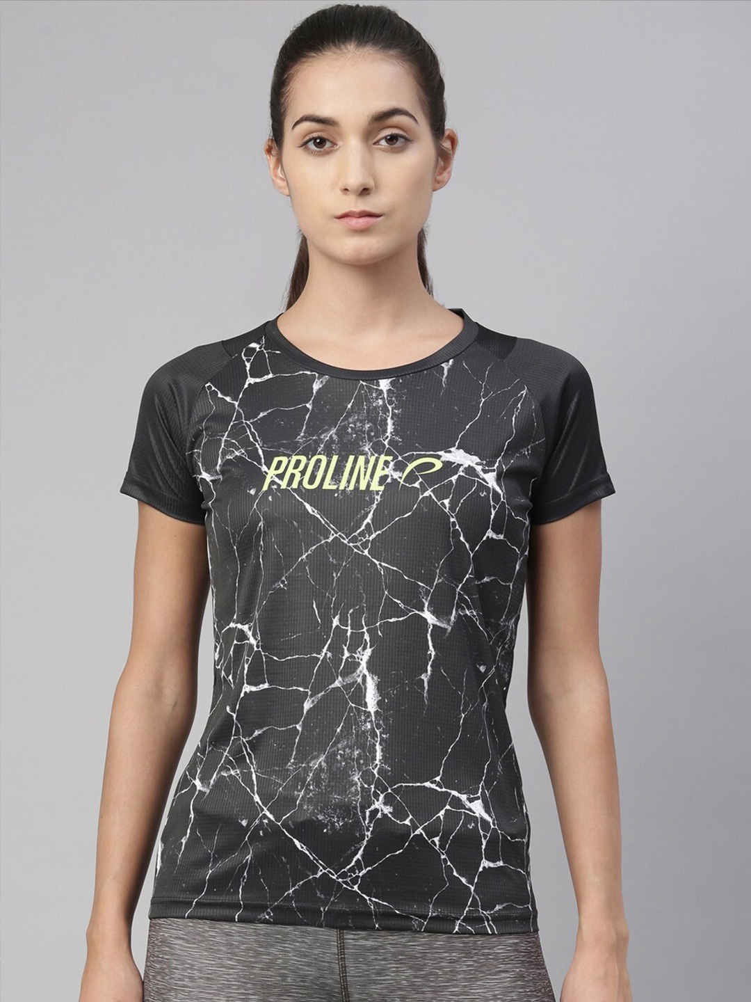 

Proline Active Women Printed Antimicrobial Slim Fit Training or Gym T-shirt, Black